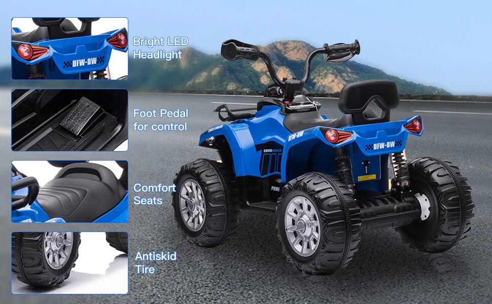 12V Battery-Powered Kids Ride-On ATV Quad Four Wheeler Toy with LED Headlights - Image 10