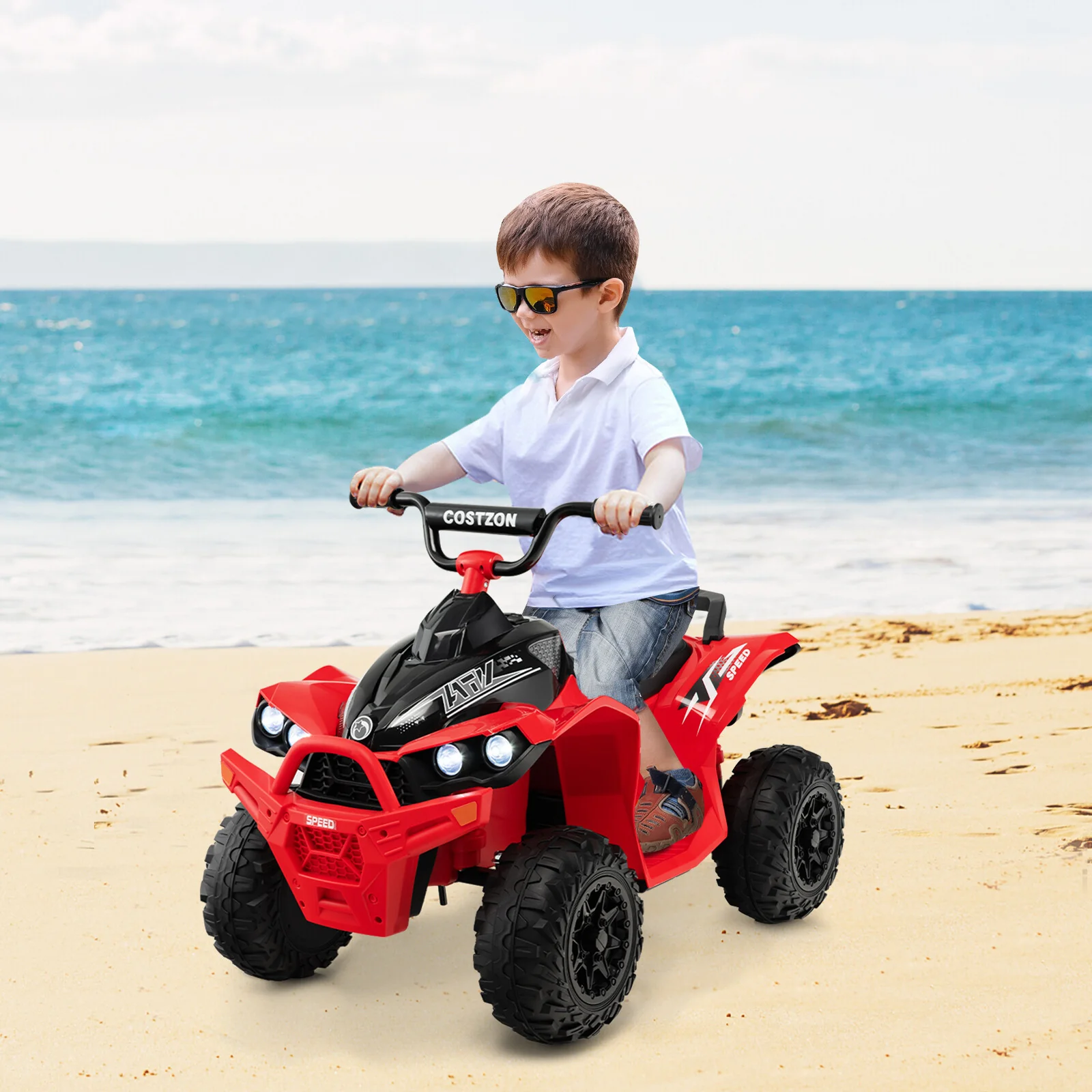 12V Battery-Powered Kids Ride-On ATV with Bright Headlights and Built-in Music Red - Image 4