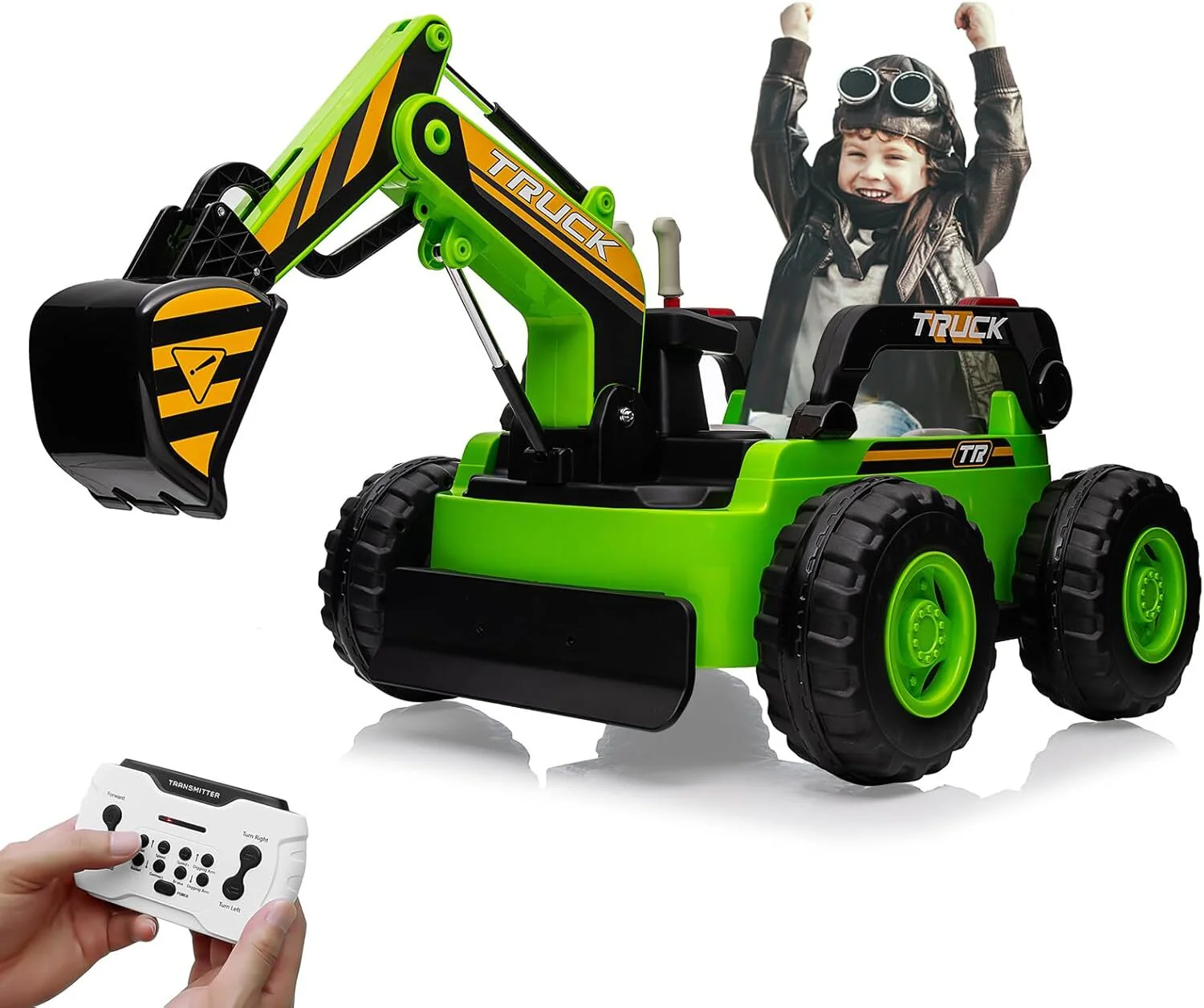 12V Battery Powered Kids Electric Ride-On Excavator Digger Toy for Outdoor Play - Image 2