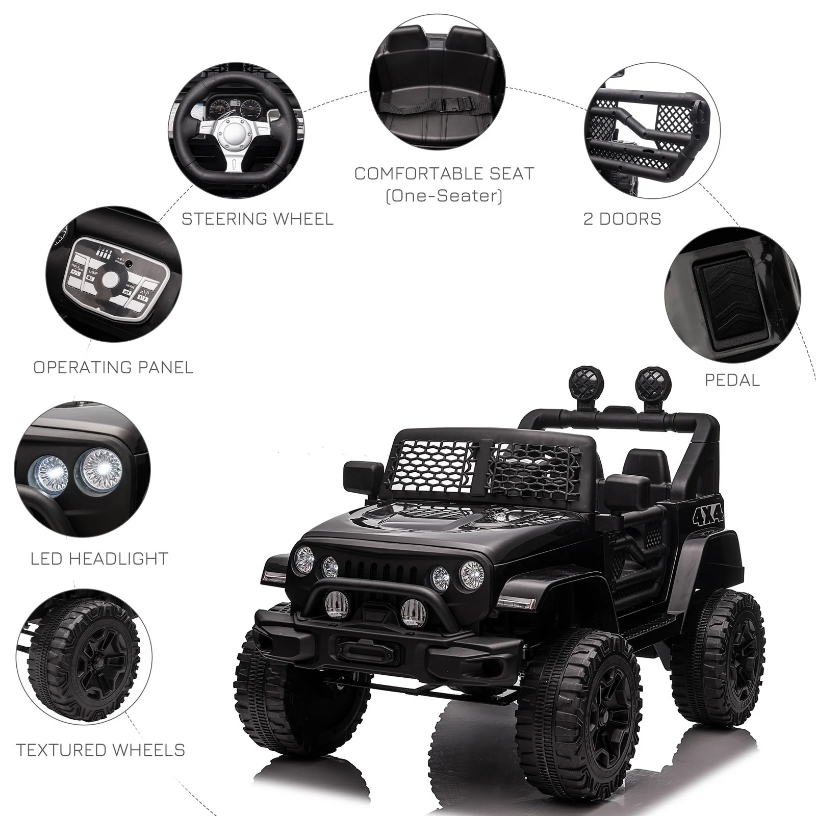 12V Battery-Powered Kids Ride-On Off-Road Truck Toy with Parent Remote Control Black - Image 6