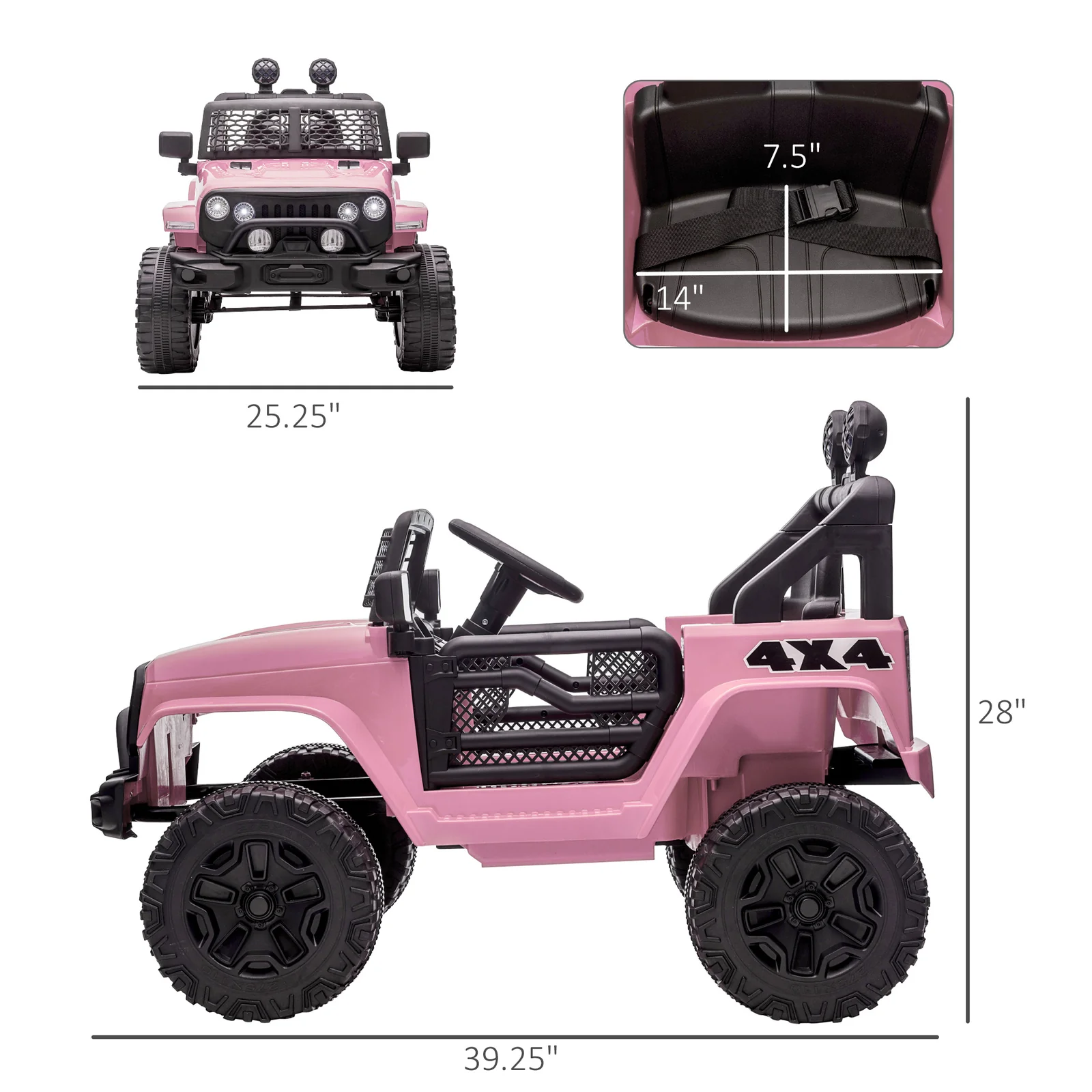 12V Battery-Powered Pink Kids Ride-On Off-Road Truck with Parent Remote Control - Image 3
