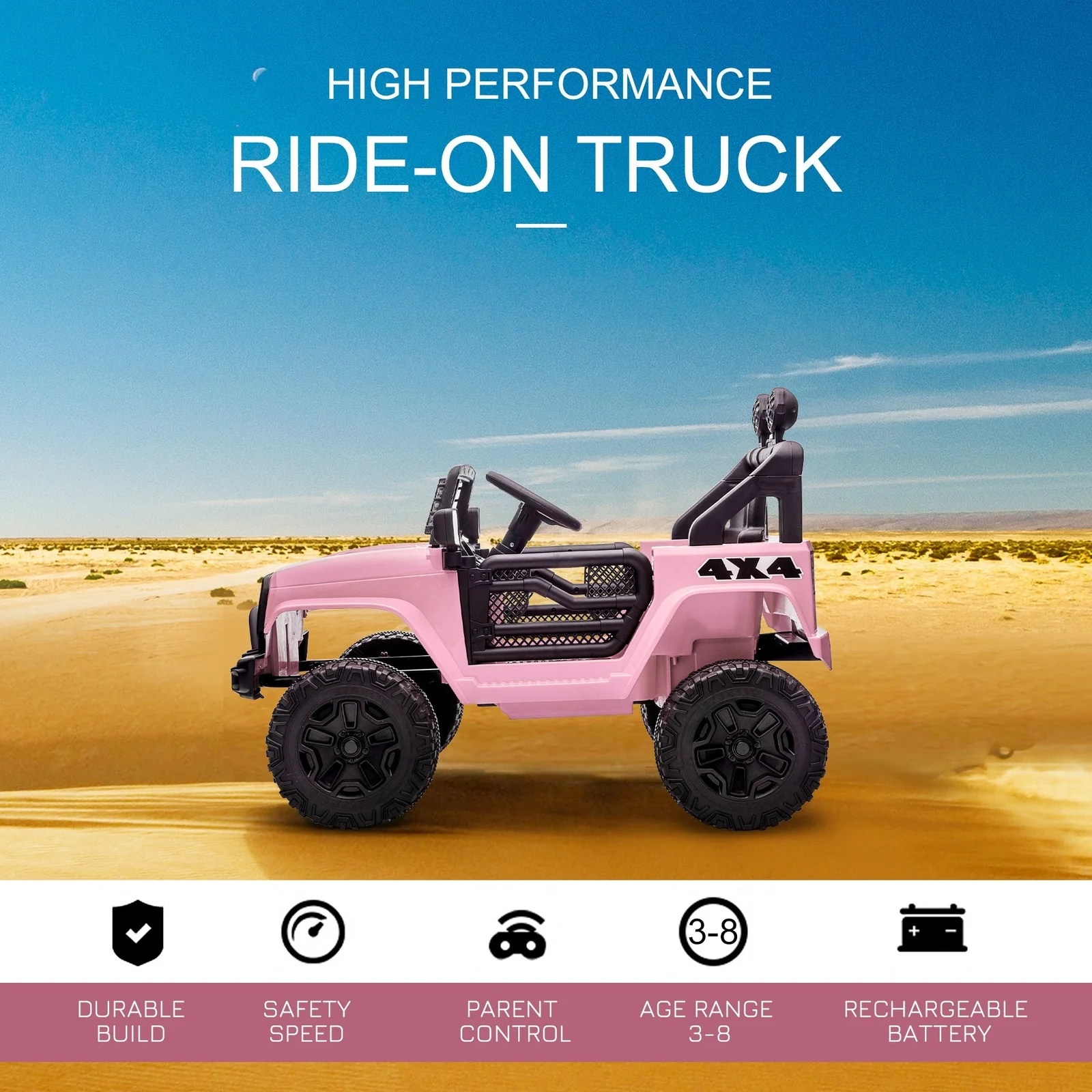 12V Battery-Powered Pink Kids Ride-On Off-Road Truck with Parent Remote Control - Image 4