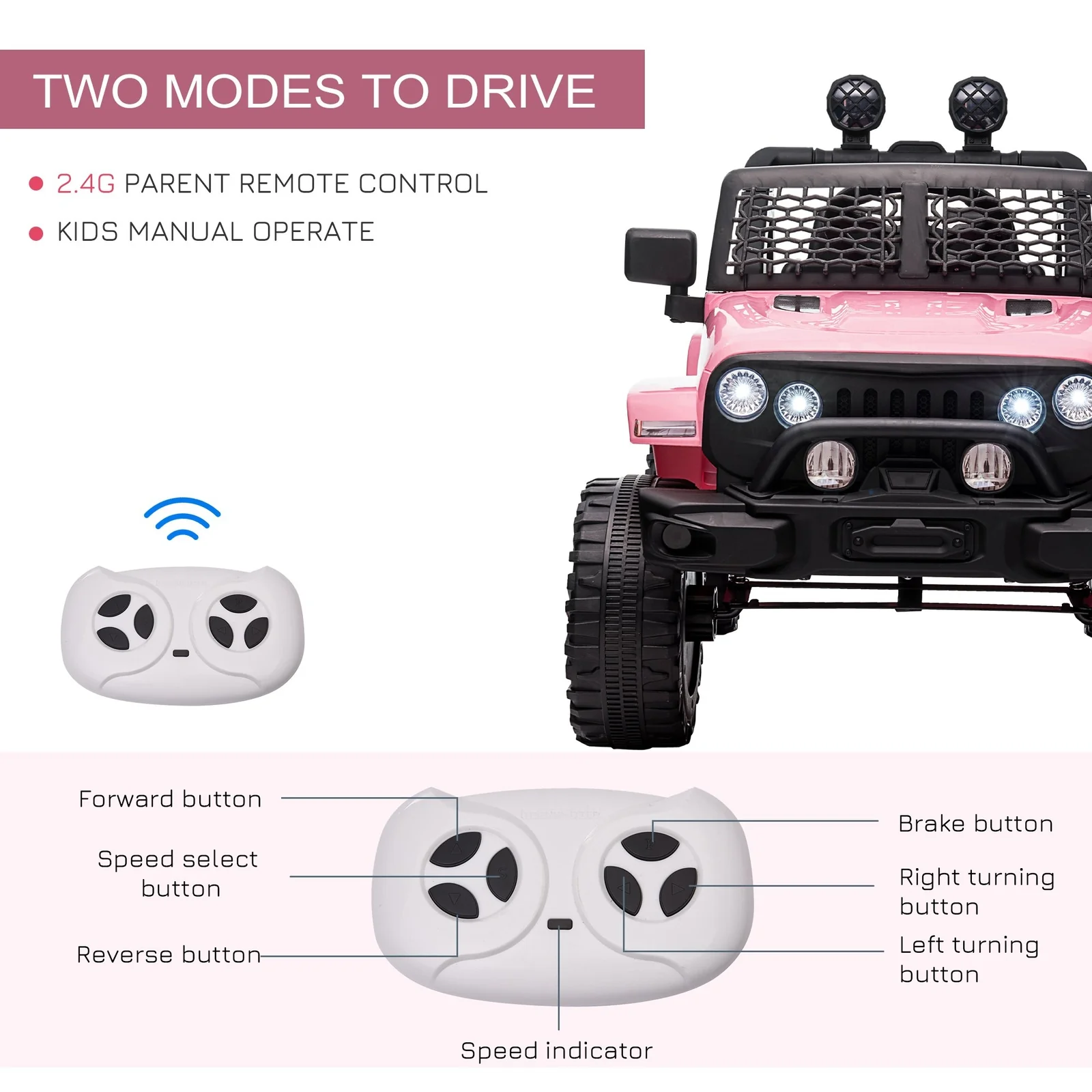 12V Battery-Powered Pink Kids Ride-On Off-Road Truck with Parent Remote Control - Image 6