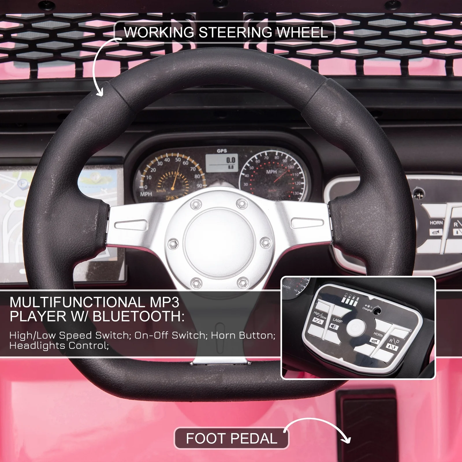 12V Battery-Powered Pink Kids Ride-On Off-Road Truck with Parent Remote Control - Image 7