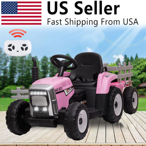 12V Battery Powered Kids Ride-On Tractor with Detachable Trailer and LED Lights
