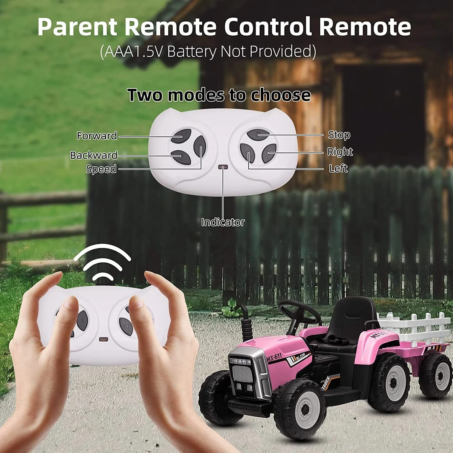 12V Battery Powered Kids Ride-On Tractor with Detachable Trailer and LED Lights - Image 5