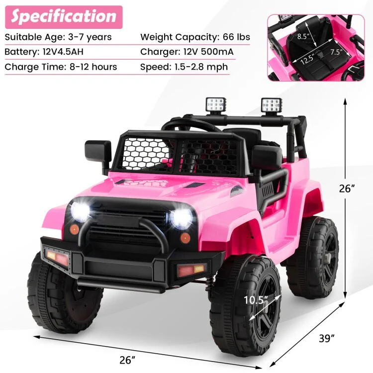 12V Battery Powered Kids Ride-On Truck with Remote Control and Headlights - Image 3
