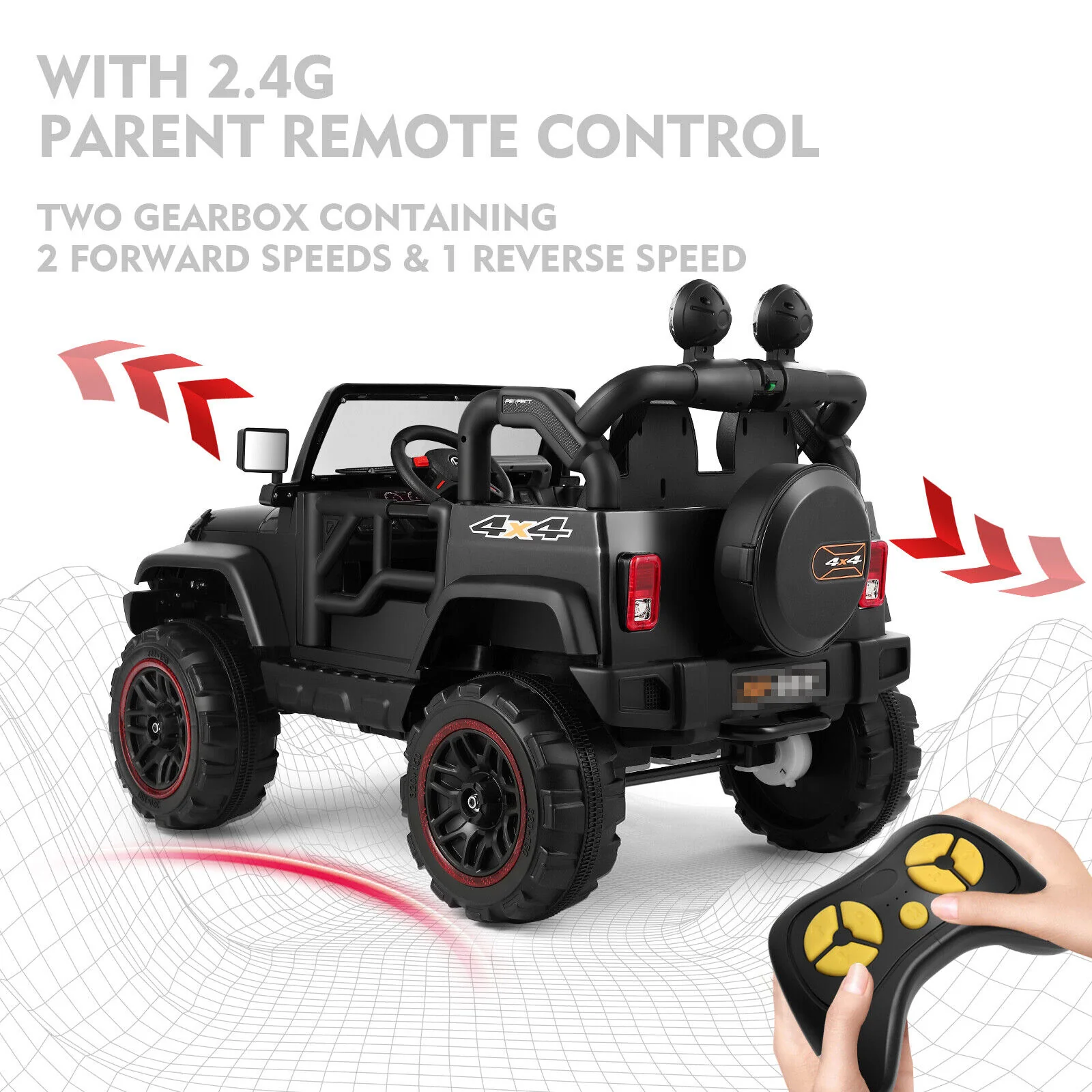 12V Battery Powered Kids Ride-On Truck with MP3, LED Lights, Remote Control, and Cover - Black - Image 5
