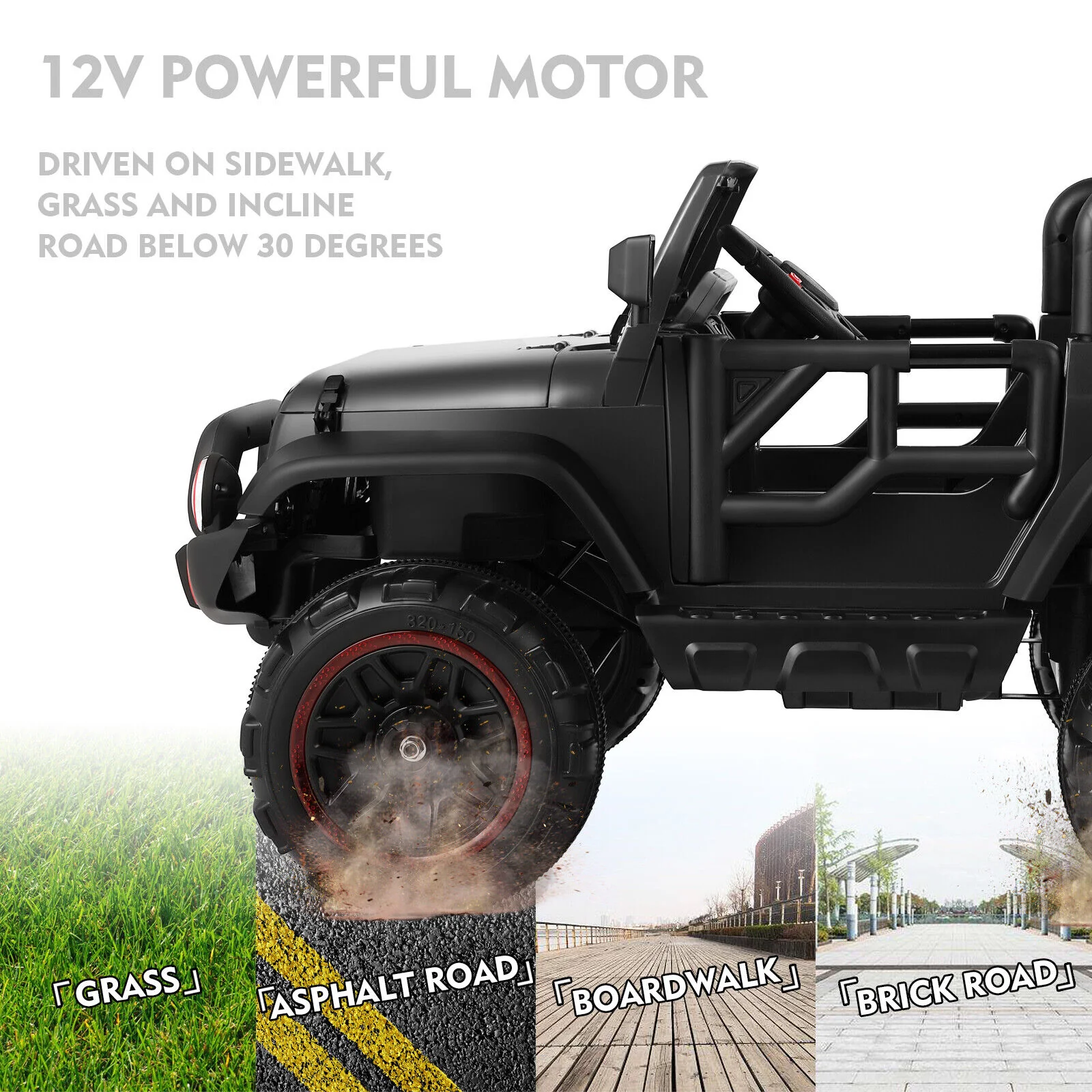 12V Battery Powered Kids Ride-On Truck with MP3, LED Lights, Remote Control, and Cover - Black - Image 7