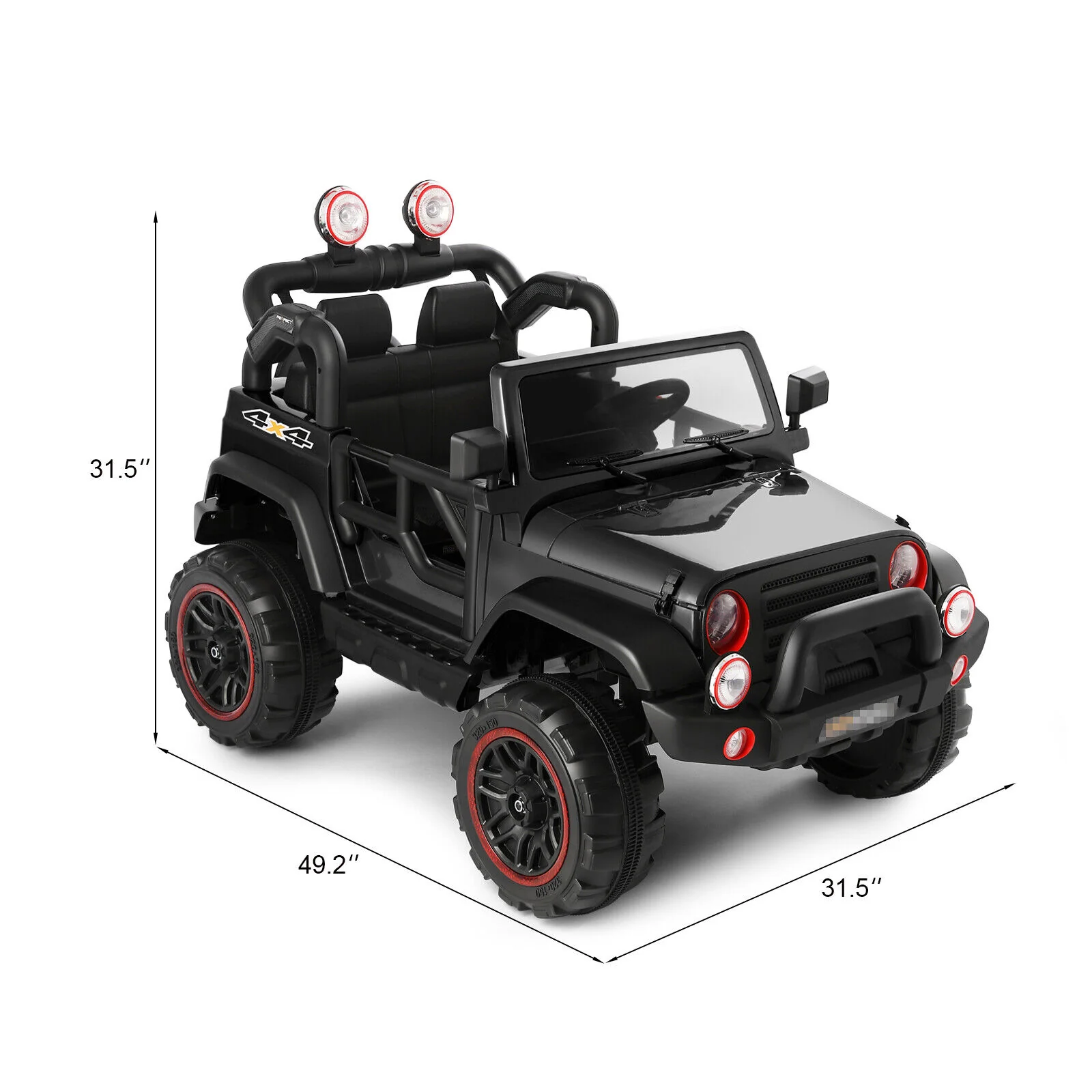 12V Battery Powered Kids Ride-On Truck with MP3, LED Lights, Remote Control, and Cover - Black - Image 8