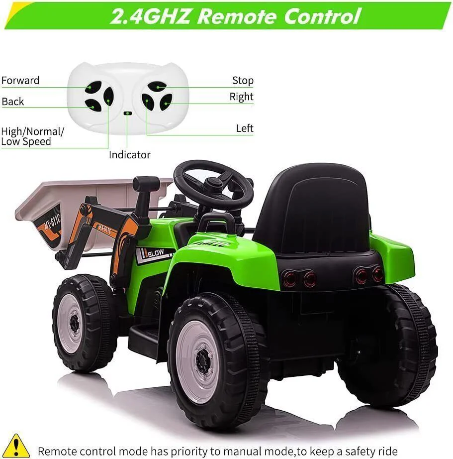12V Battery-Powered Ride-On Excavator with Remote Control and Bucket for Kids - Image 11