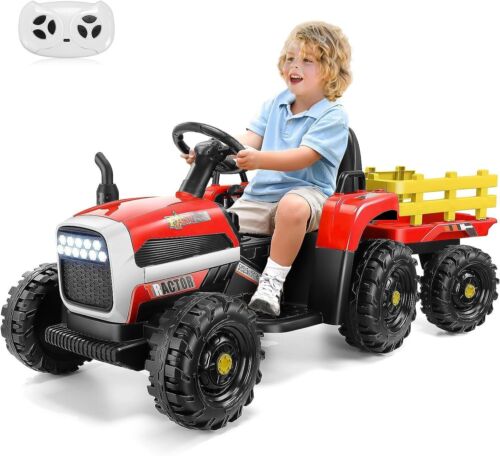 12V Battery-Powered Ride-On Tractor with Trailer and Remote Control - 2 * 30W Toy for Kids - Image 2