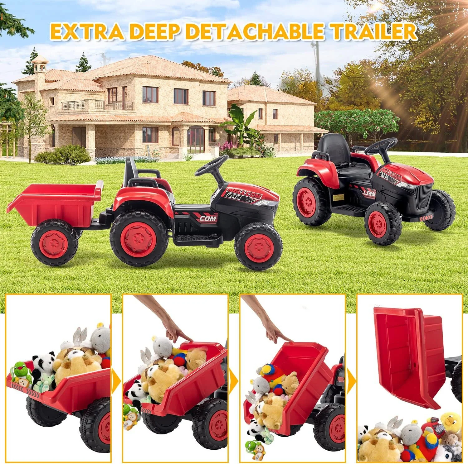 12V Battery Powered Ride-On Tractor with Trailer for Kids - Image 15