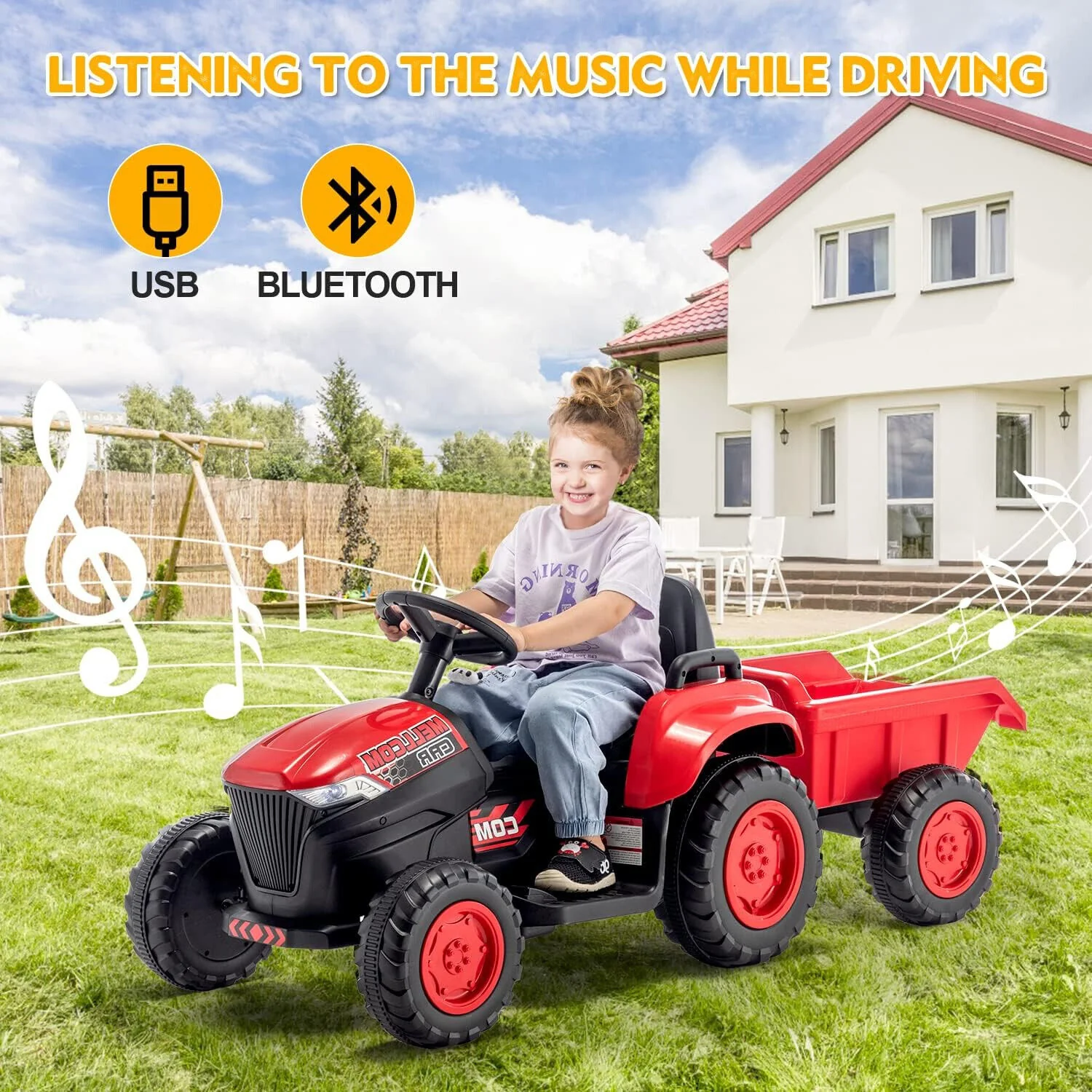 12V Battery Powered Ride-On Tractor with Trailer for Kids - Image 5