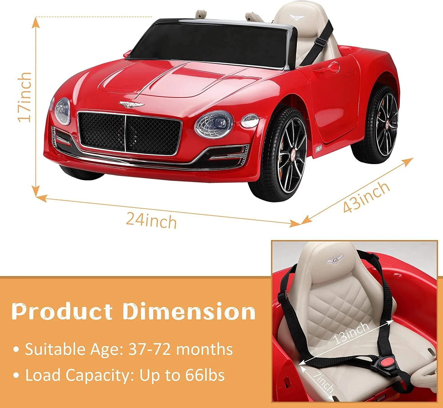 12V Bentley Kids Electric Ride On Toy Cars with Remote Control - 3 Speed Options - Image 2