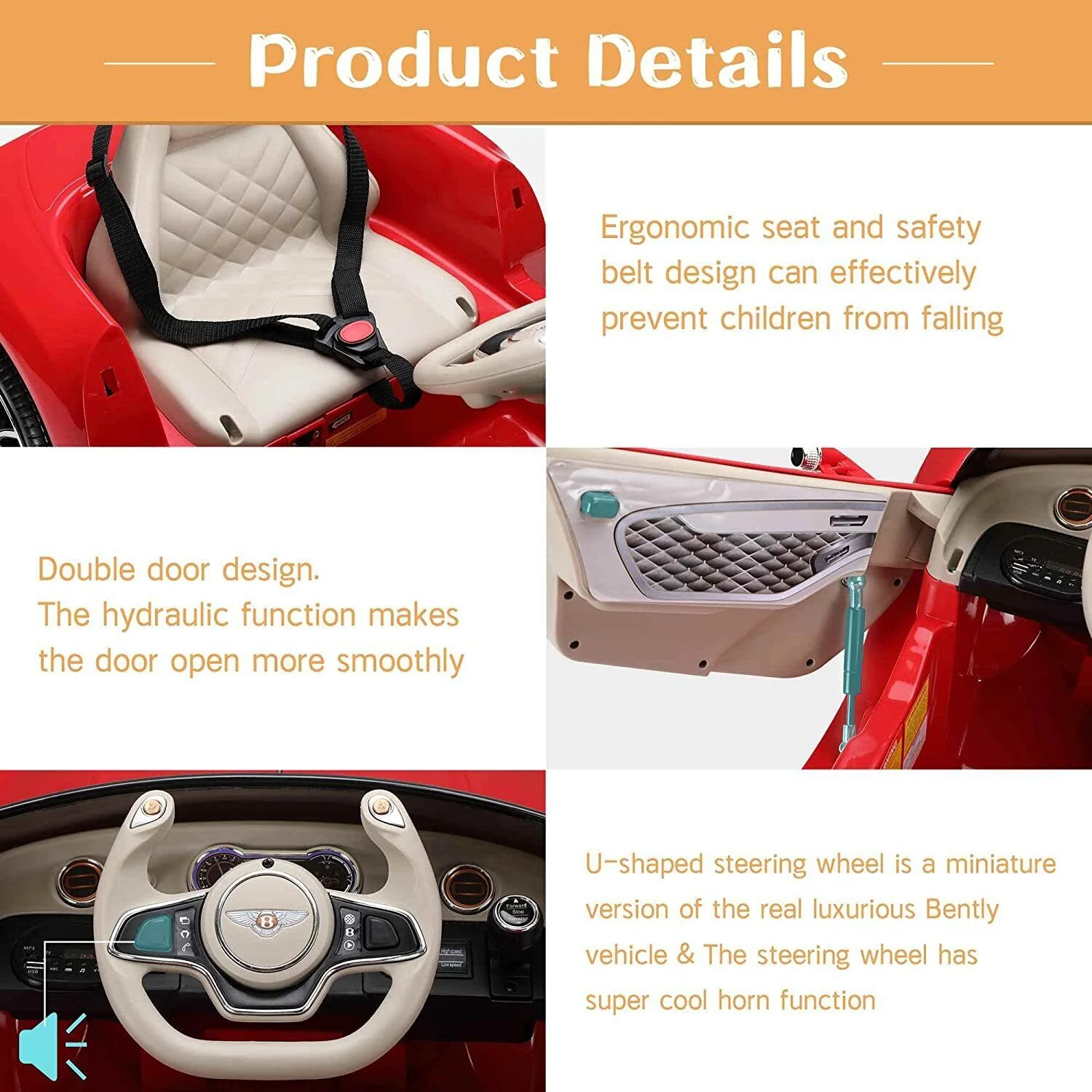 12V Bentley Kids Electric Ride On Toy Cars with Remote Control - 3 Speed Options - Image 8