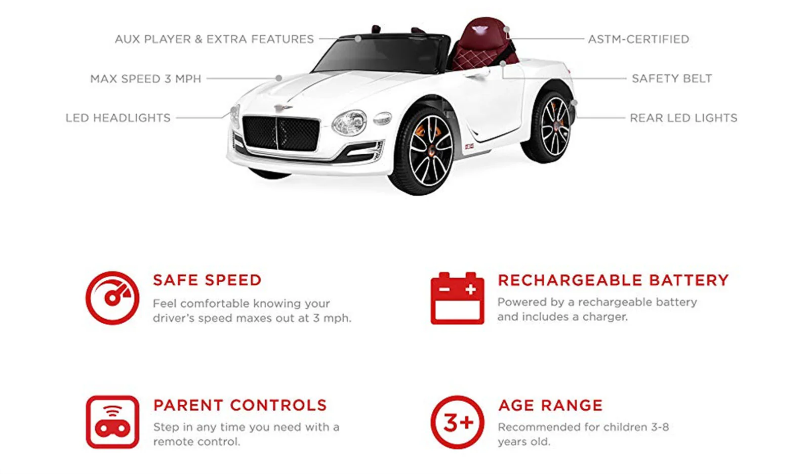 12V Bentley Style Kids Ride On Electric Car with 2.4G Remote Control - Image 6