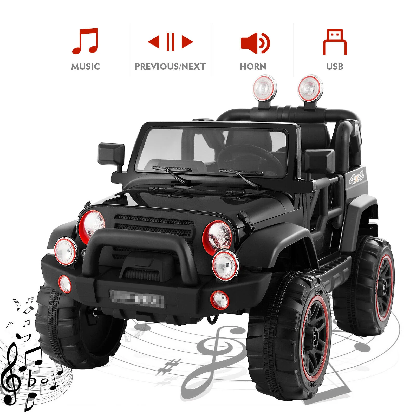 12V Black Kids Ride-On Truck with MP3, LED Lights, Remote Control, and Cover - Image 6