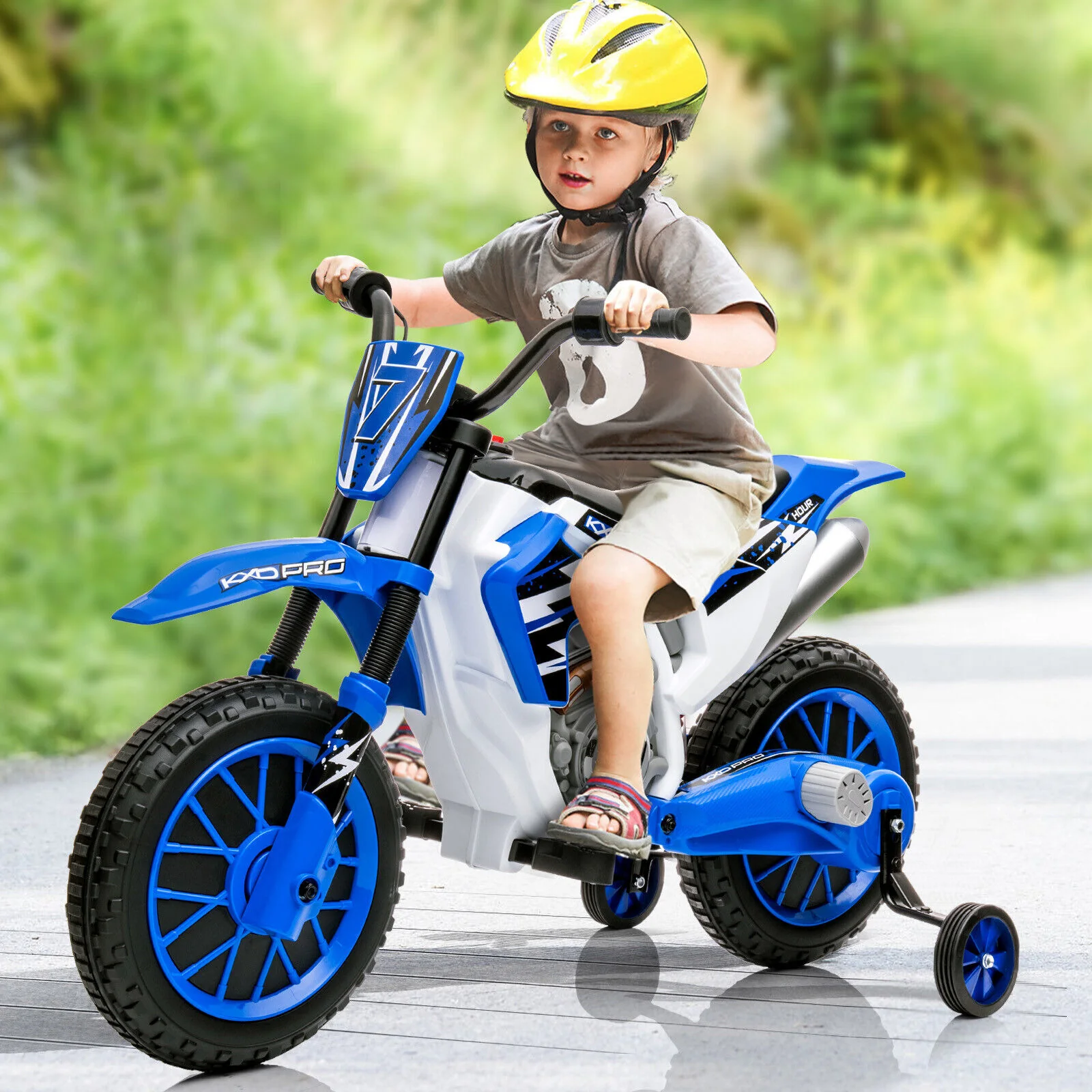12V Blue Kids Ride On Motorcycle with Training Wheels - Electric Motorbike for Young Riders - Image 4