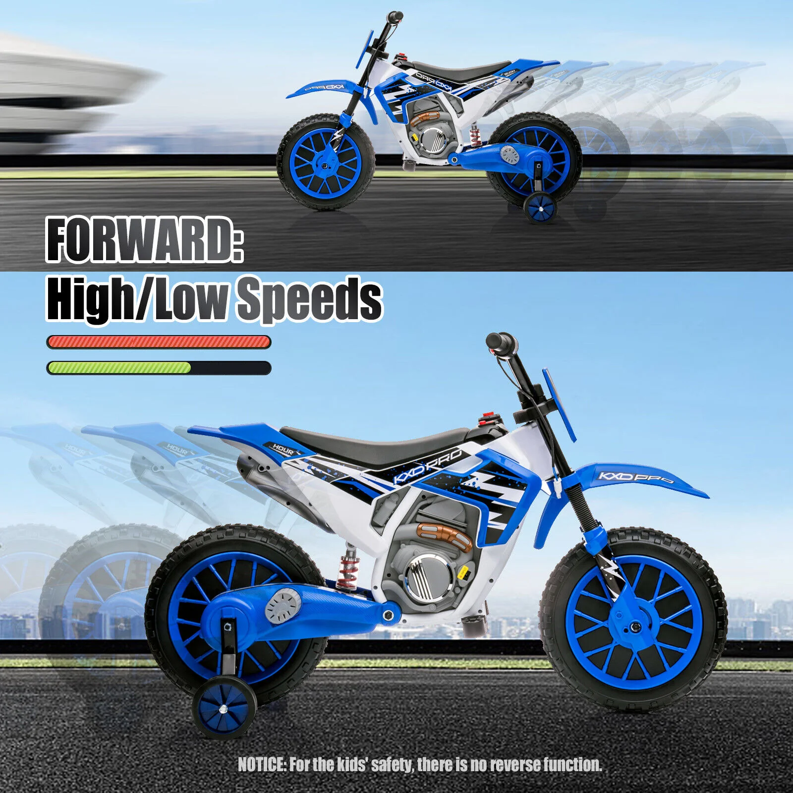 12V Blue Kids Ride On Motorcycle with Training Wheels - Electric Motorbike for Young Riders - Image 7