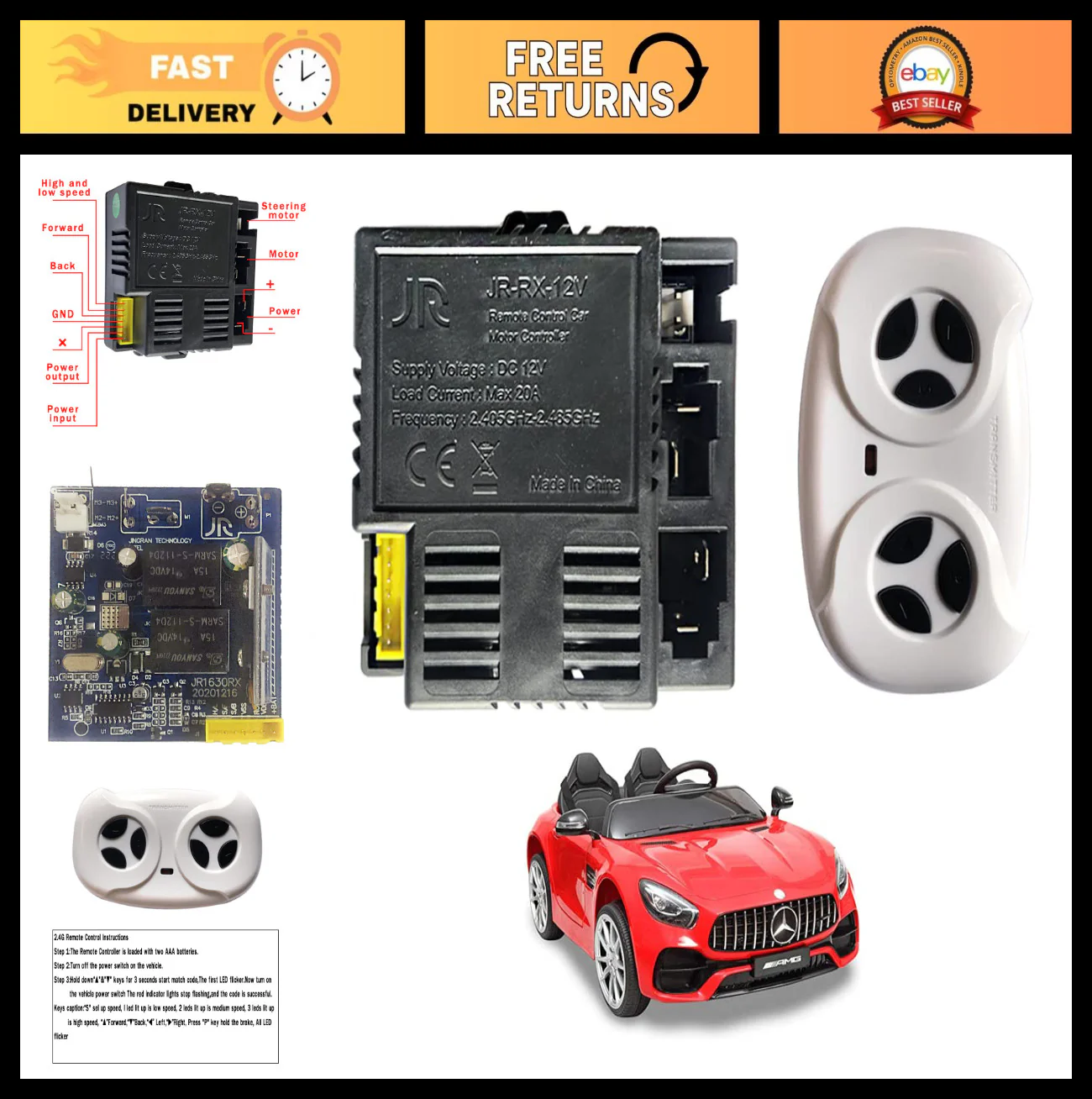 12V Bluetooth Control Kit for Power Wheels Enhancement, Kids Remote Receiver