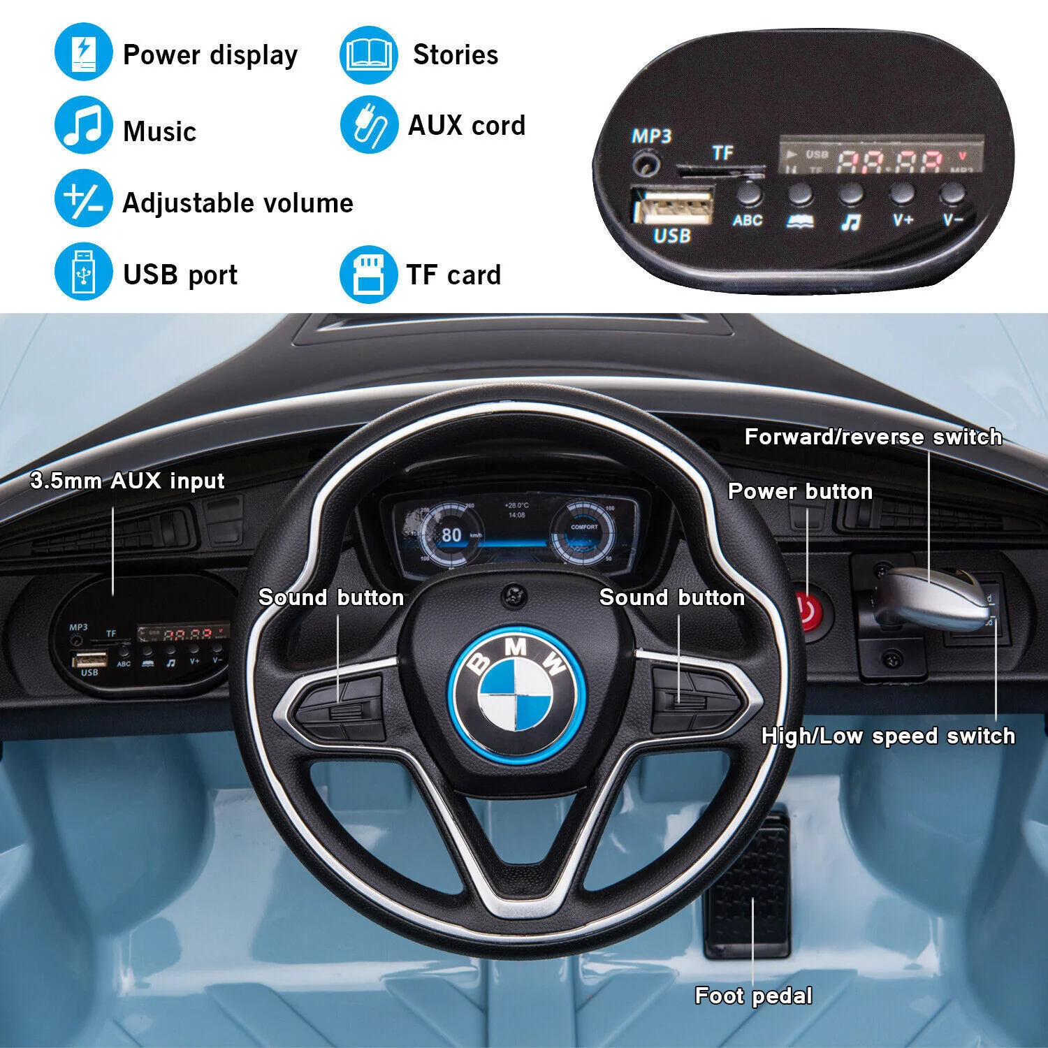 12V BMW I8 Electric Ride-On Car for Kids with 2.4G Remote Control - Image 7