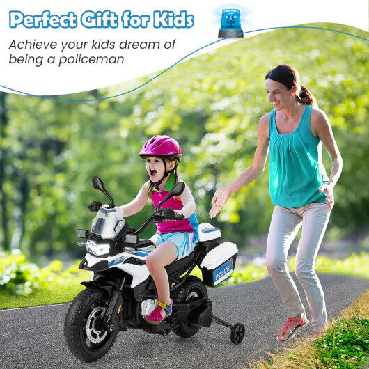 12V BMW Kids Police Motorcycle with Light and Music - White, Built to Last - Image 2