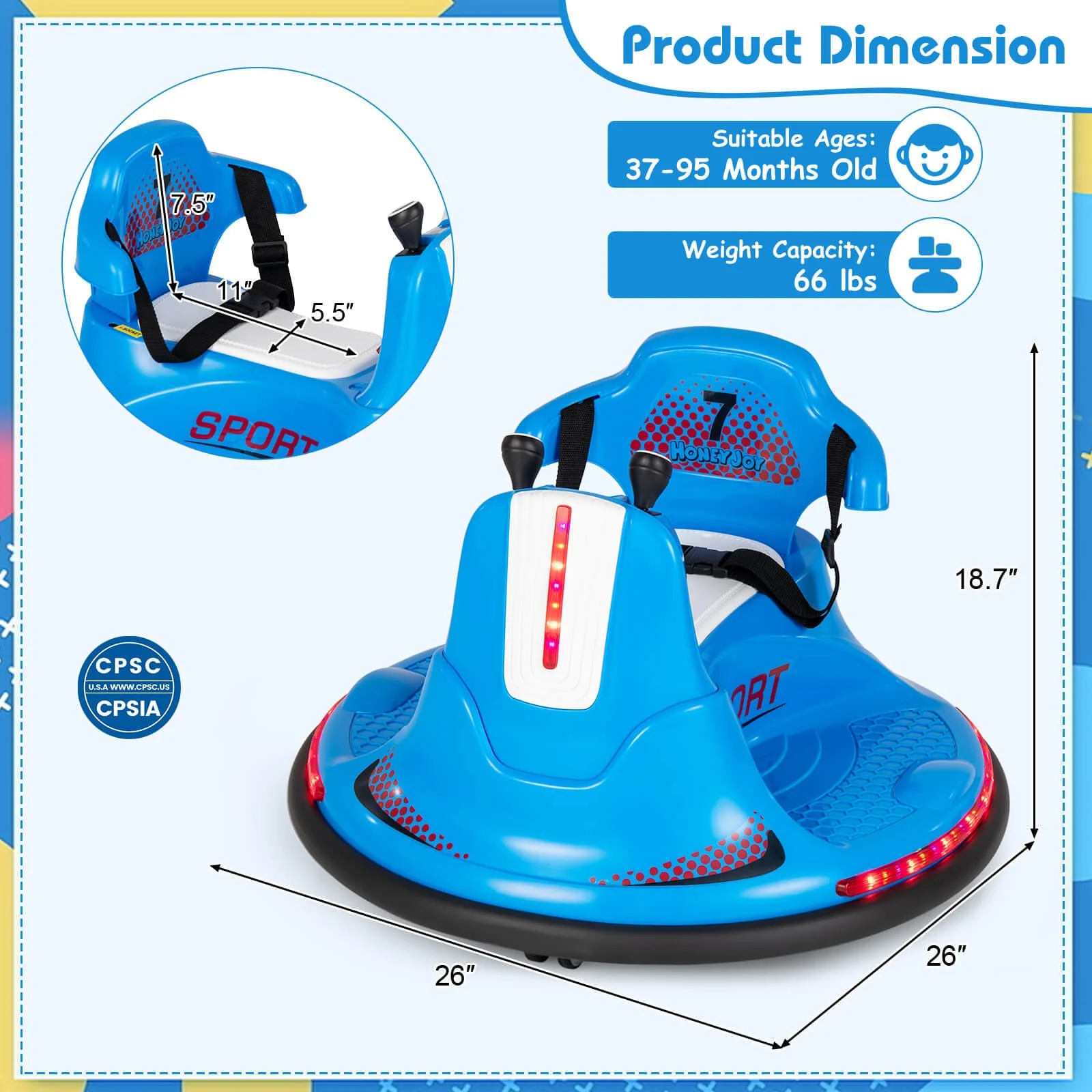 12V Electric Ride-On Bumper Car for Kids and Toddlers with 360 Degree Spin Blue - Image 2
