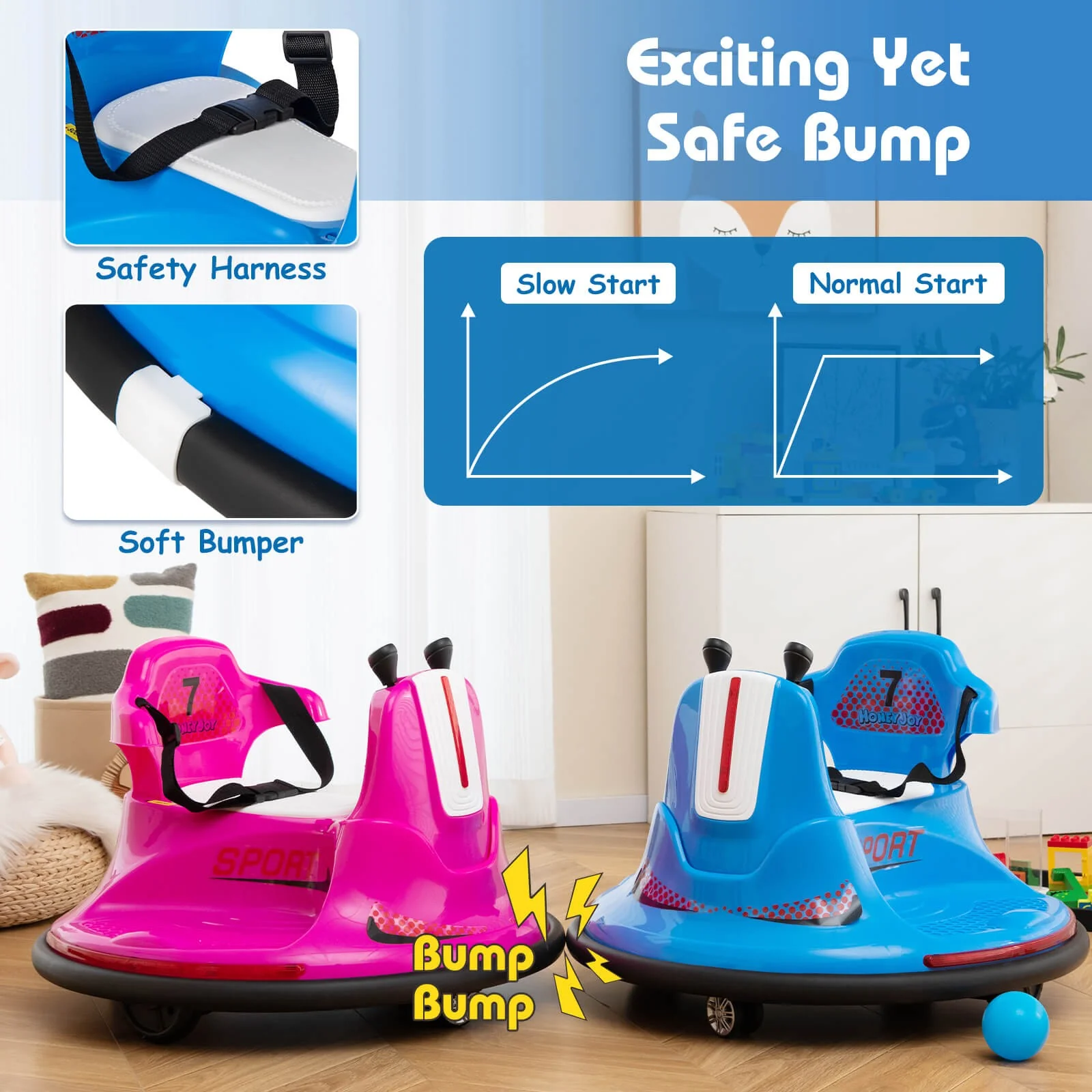 12V Electric Ride-On Bumper Car for Kids and Toddlers with 360 Degree Spin Blue - Image 5