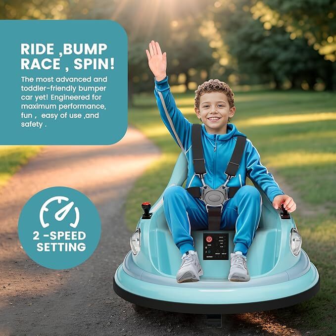 12V Kids Bumper Car with Remote Control, LED Lights, and 360-Degree Spin - Image 7