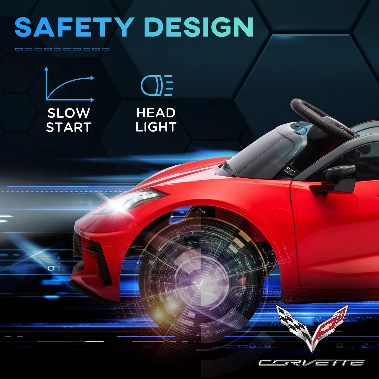 12V Licensed Chevrolet Corvette Kids Electric Car with Remote Control Red - Image 10