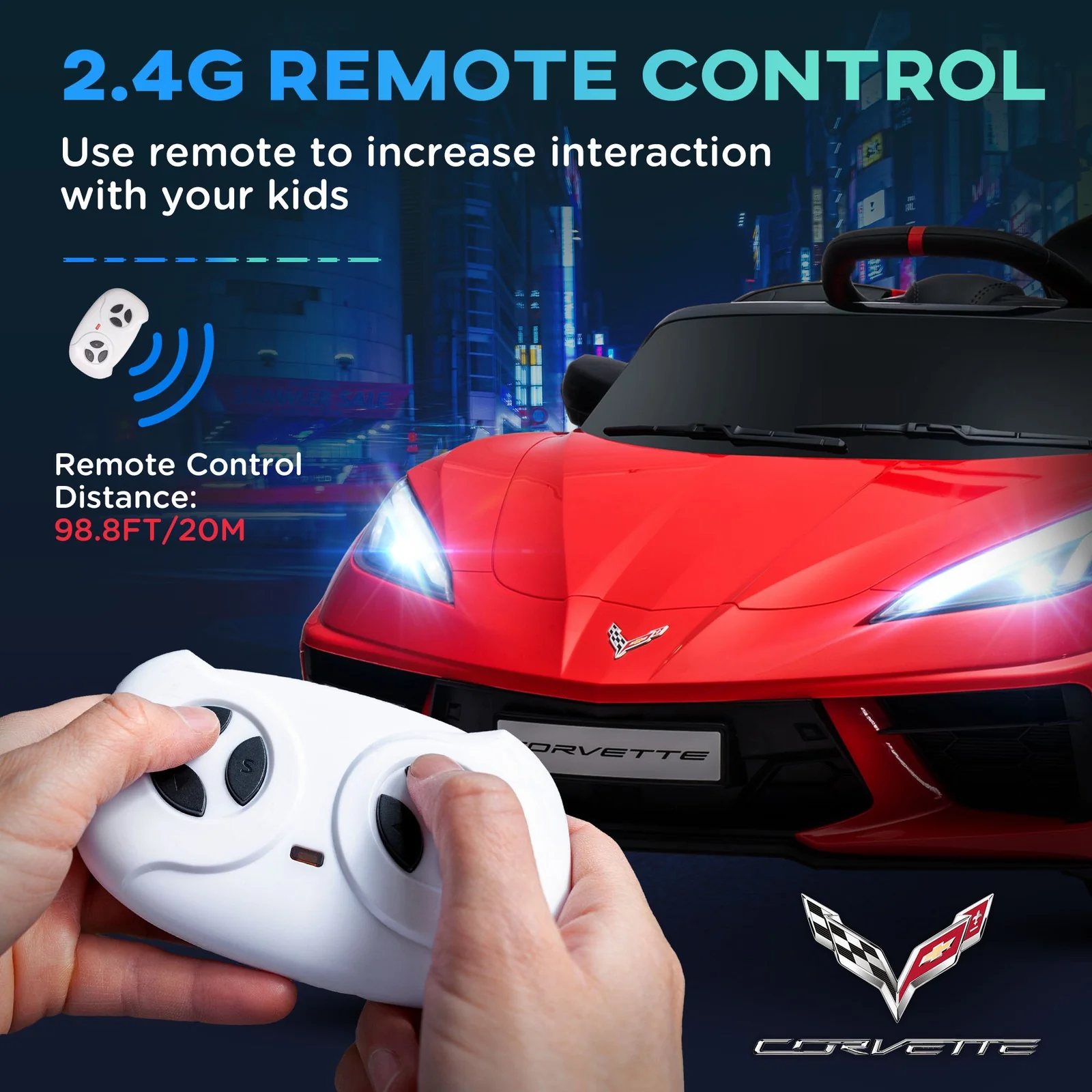 12V Licensed Chevrolet Corvette Kids Electric Car with Remote Control Red - Image 6