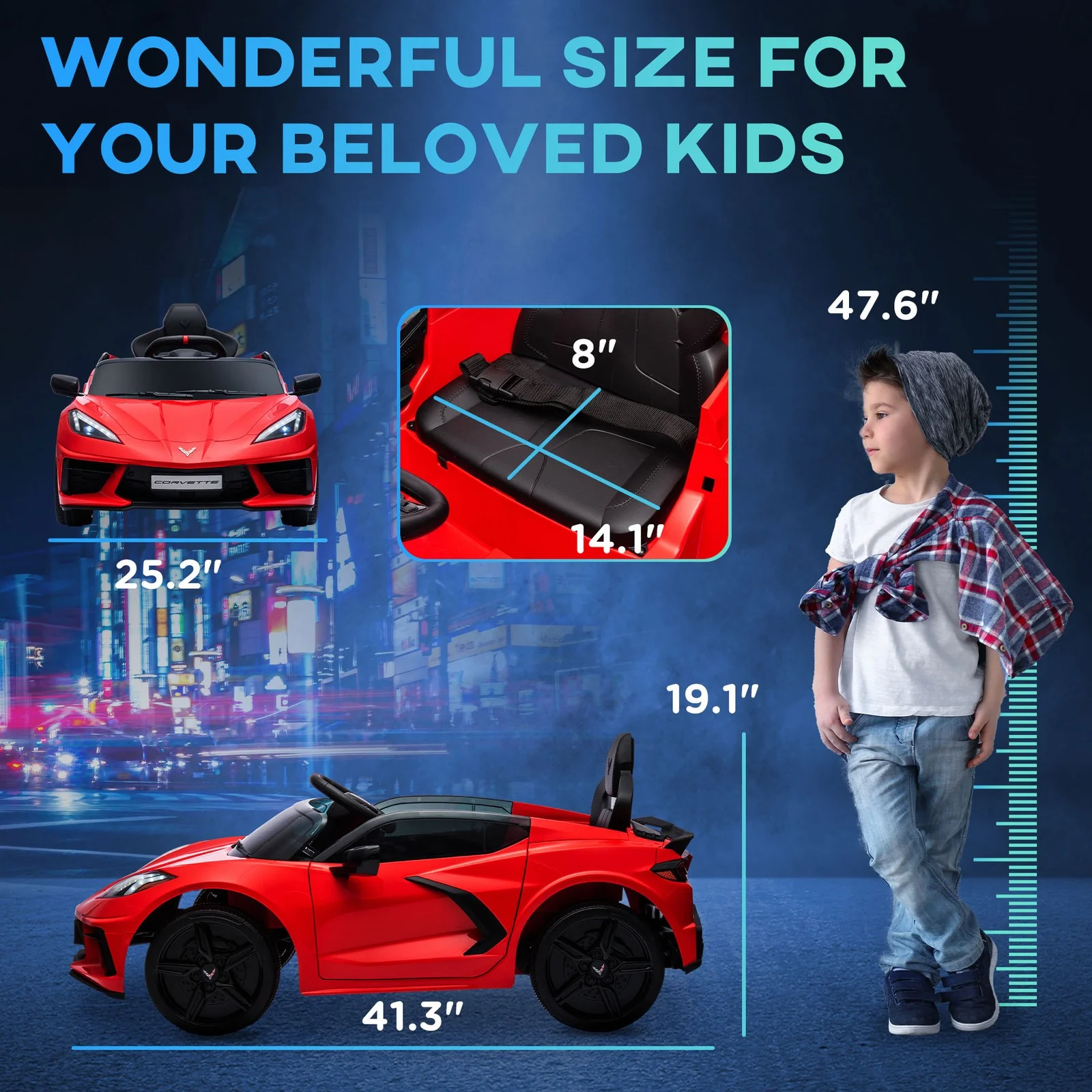 12V Licensed Chevrolet Corvette Kids Electric Ride-On Car with Remote Control Red - Image 3