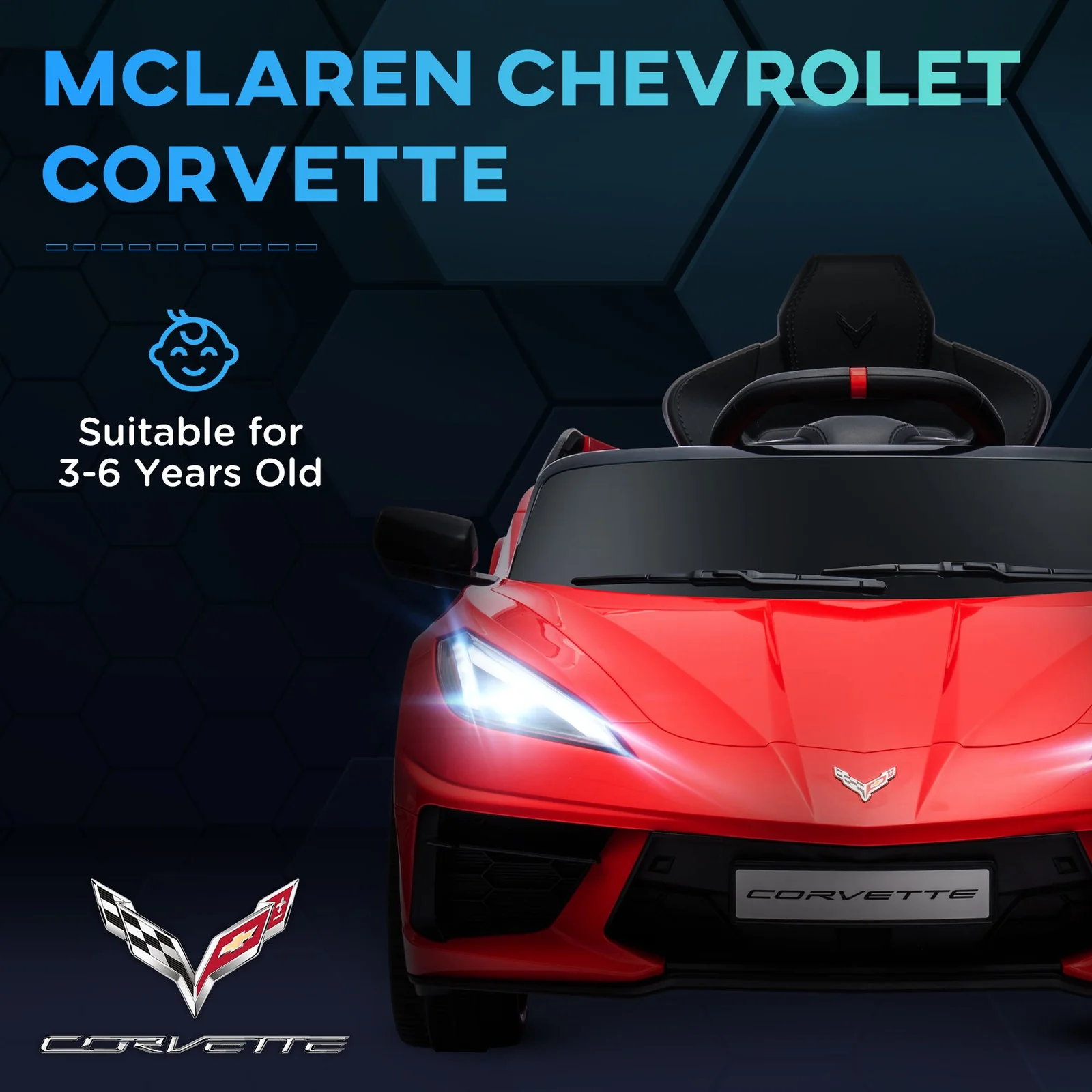 12V Licensed Chevrolet Corvette Kids Electric Ride-On Car with Remote Control Red - Image 5