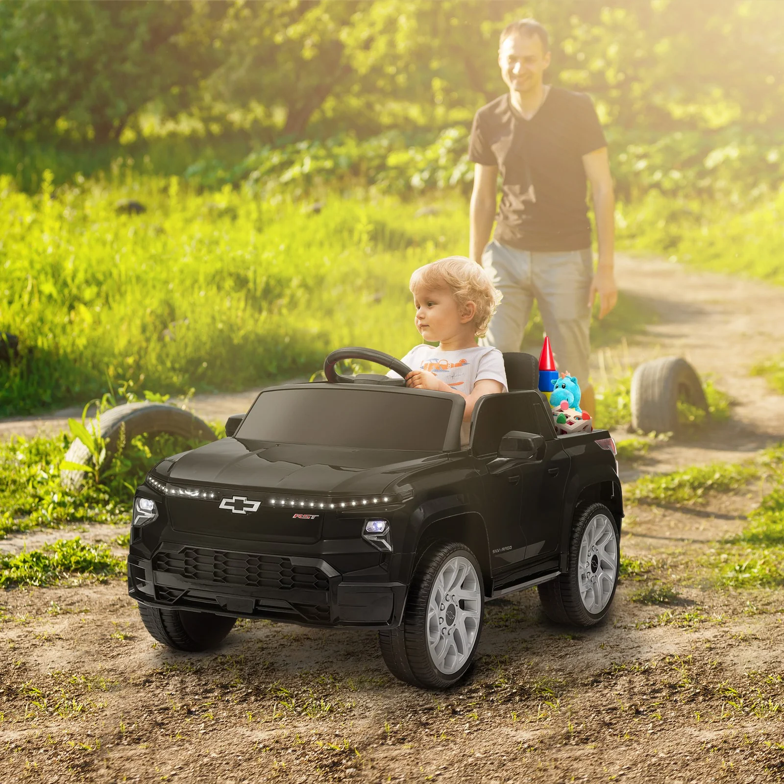 12V Licensed Chevrolet Silverado RST Black Electric Ride-On Car for Kids - Image 2