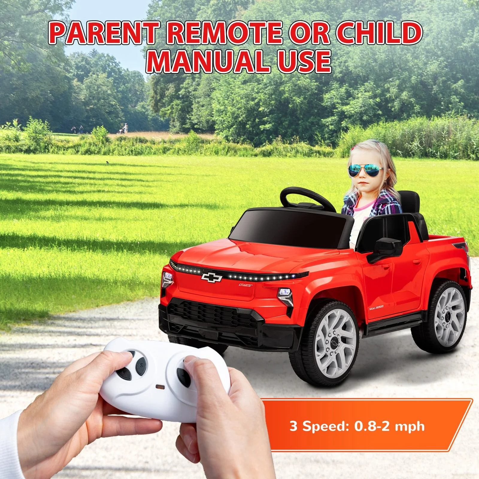12V Licensed Chevrolet Silverado EV RST Kids Electric Ride-On Car Red - Image 7