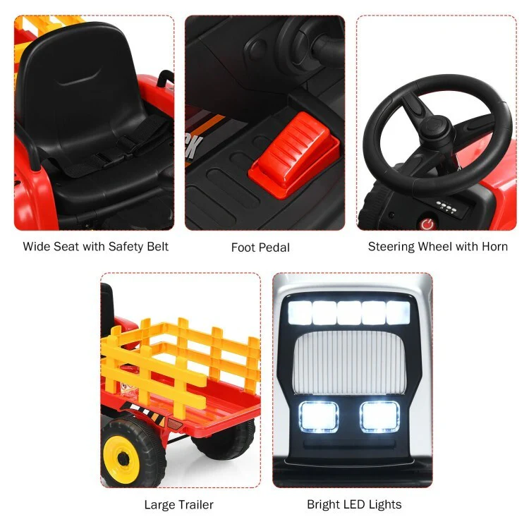 12V Electric Ride-On Tractor for Kids with 3-Gear Shift and Ground Loader Attachment - Image 10