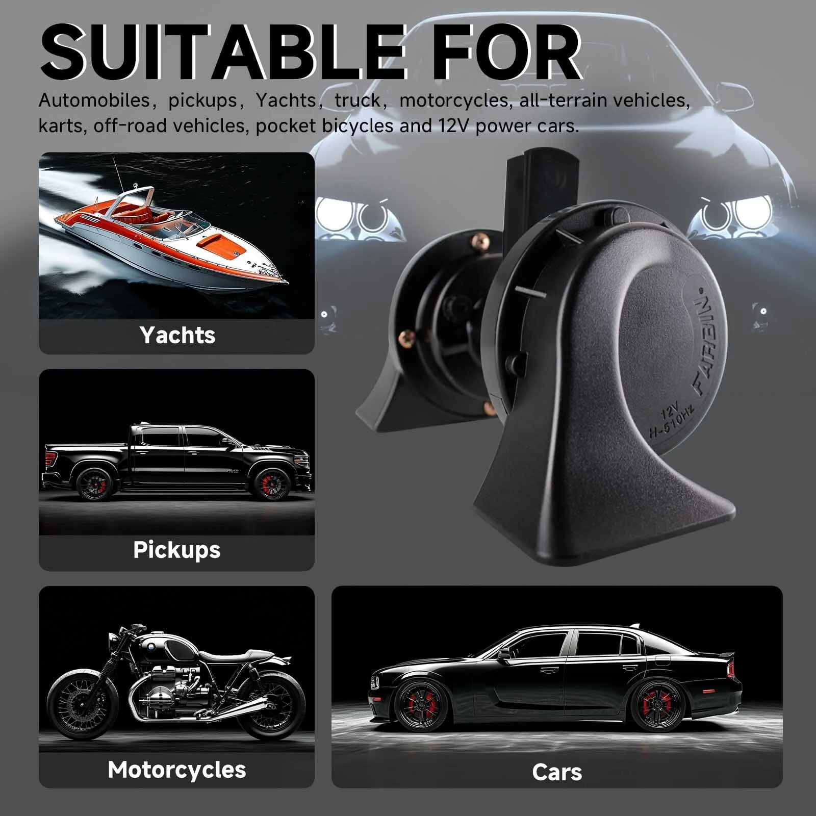 12V Compact Waterproof Snail Horn Kit for Trucks Cars and Motorcycles - Image 3