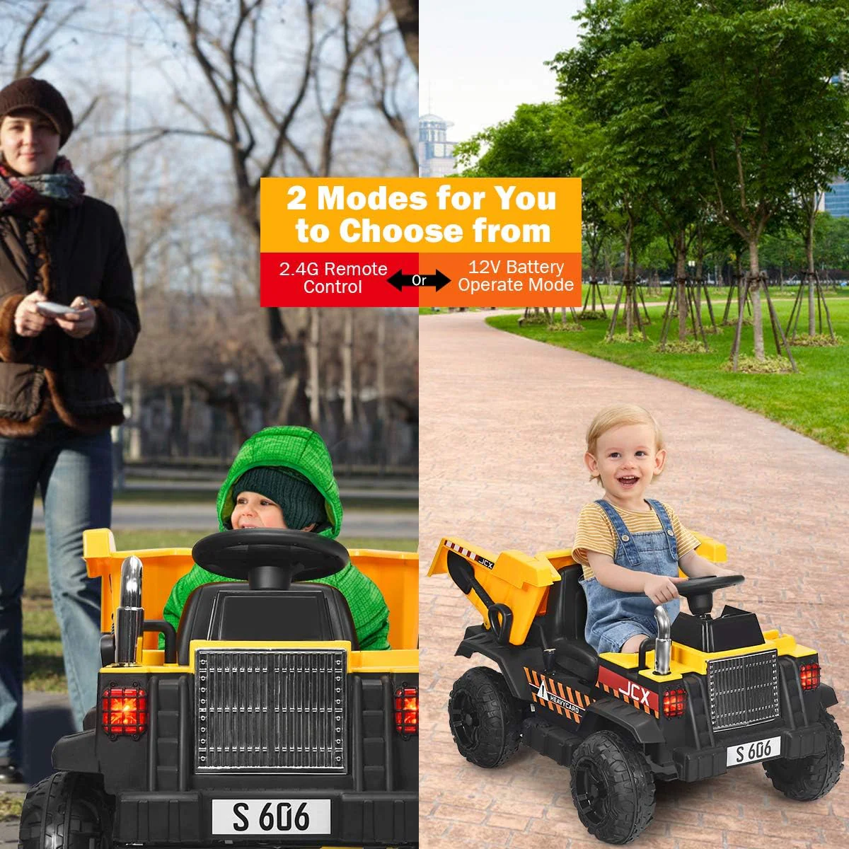 12V Dump Truck Ride-On with Remote Control, Music, Horn, USB, and AUX - Image 2