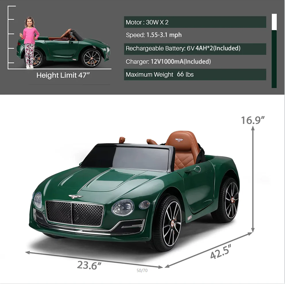12V Electric Bentley Style Ride On Car for Kids with Remote Control and AUX - Image 23