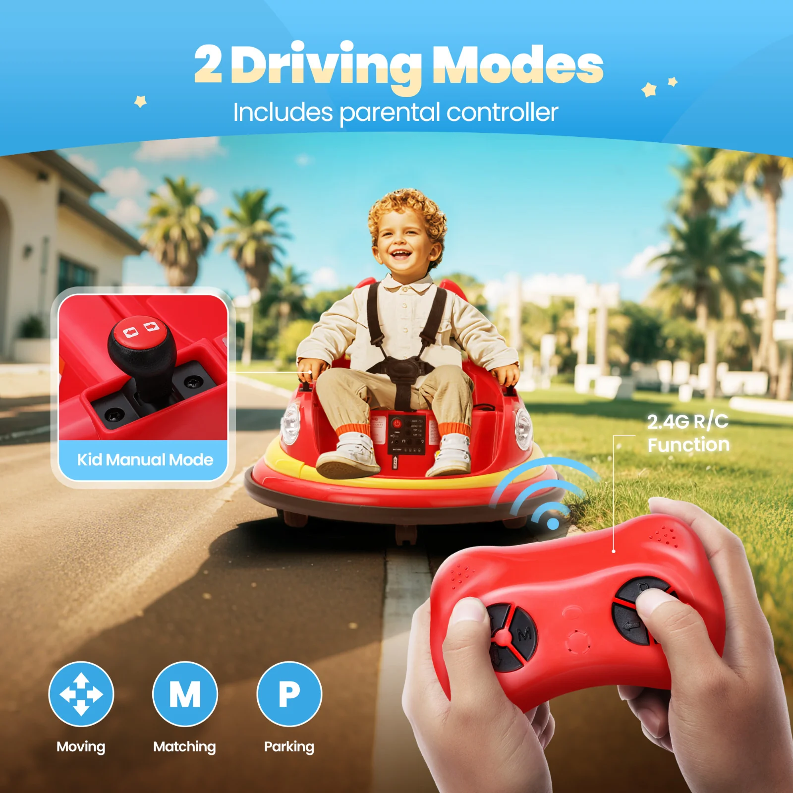 12V Electric Bumper Car for Kids Ages 1.5-6 with Remote Control and DIY Stickers - Image 2