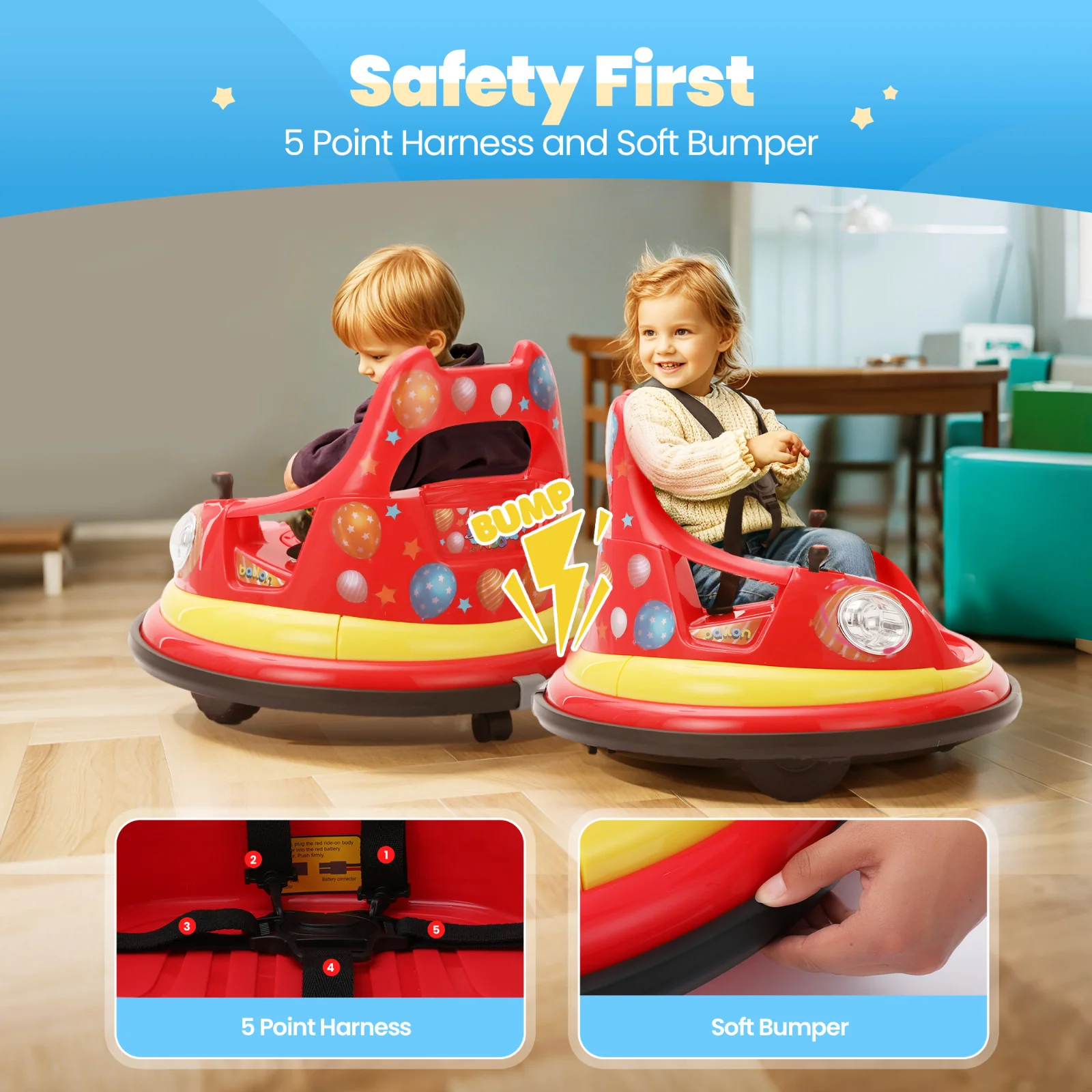 12V Electric Bumper Car for Kids Ages 1.5-6 with Remote Control and DIY Stickers - Image 4
