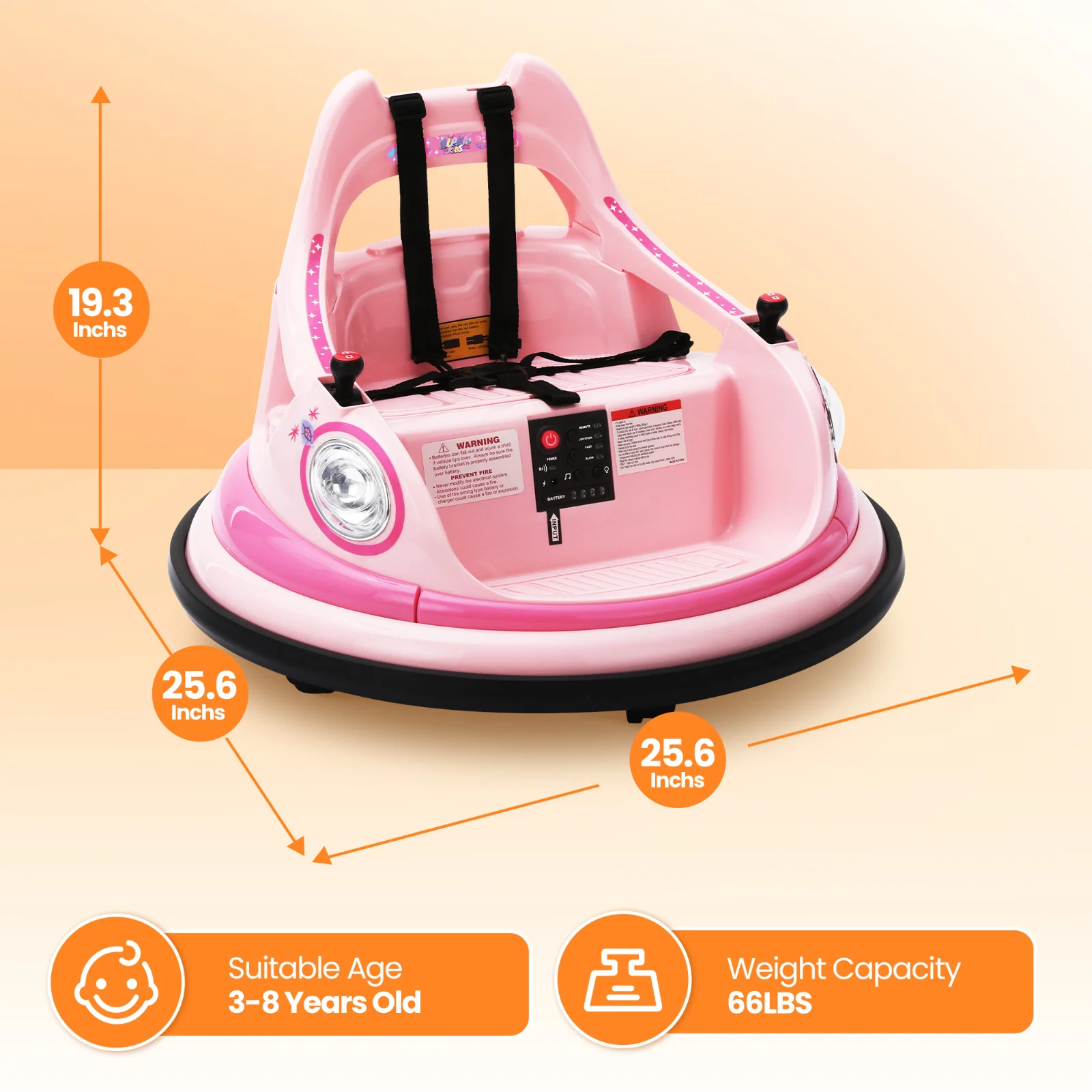 12V Electric Bumper Car with Remote Control and DIY Stickers for Kids Ages 1.5-6 Years - Image 8