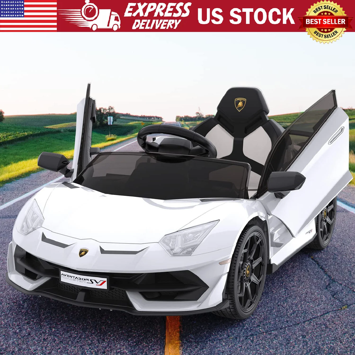 12V Licensed Lamborghini Electric Ride-On Car for Kids with 2 Speeds Battery Powered Toy