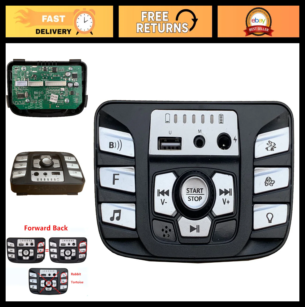 12V Kids Electric Vehicle - Rabbit & Tortoise Design with Multifunction Control Panel
