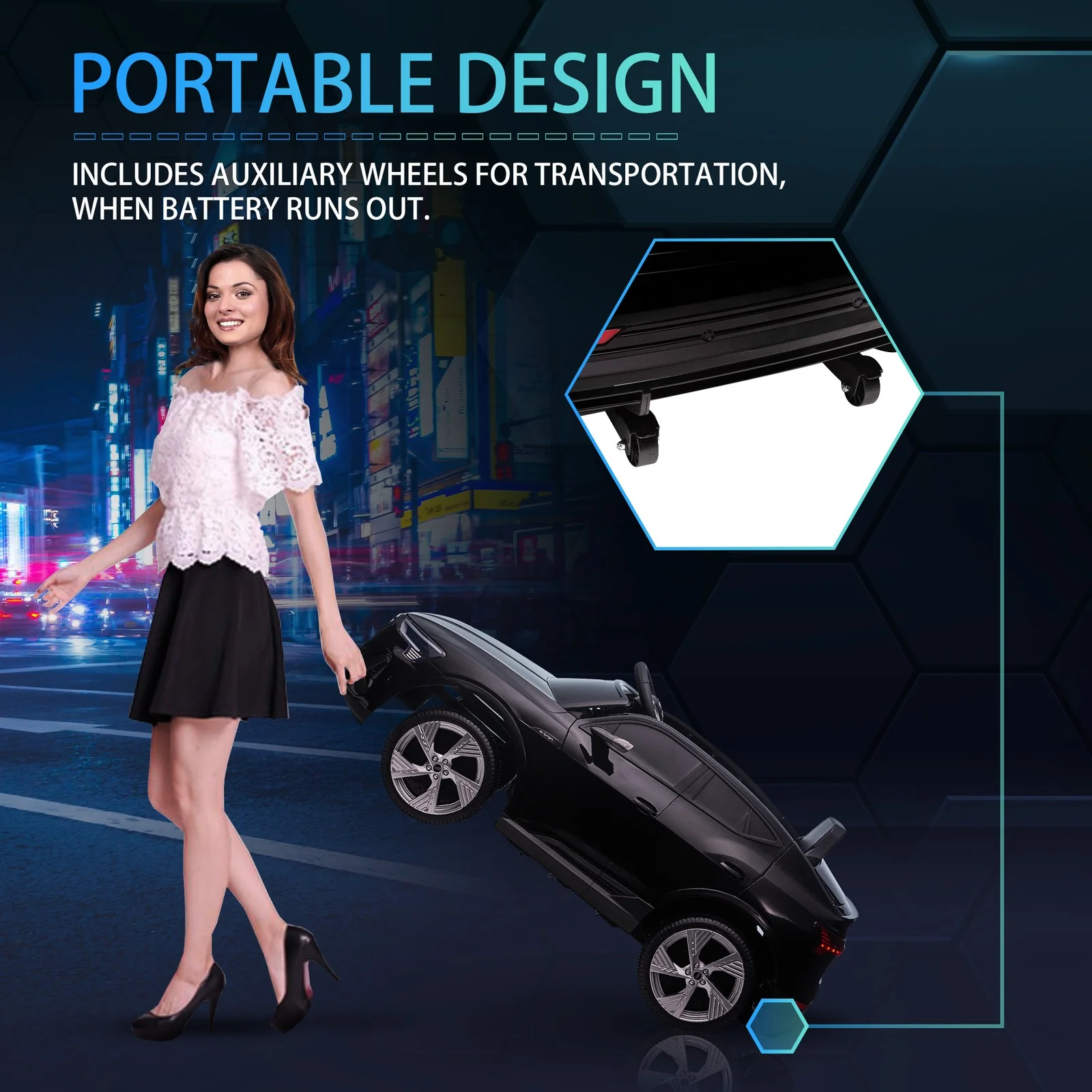 12V Electric Ride-On Car for Kids with Remote Control, Safety Belt, and LED Lights in Black - Image 11