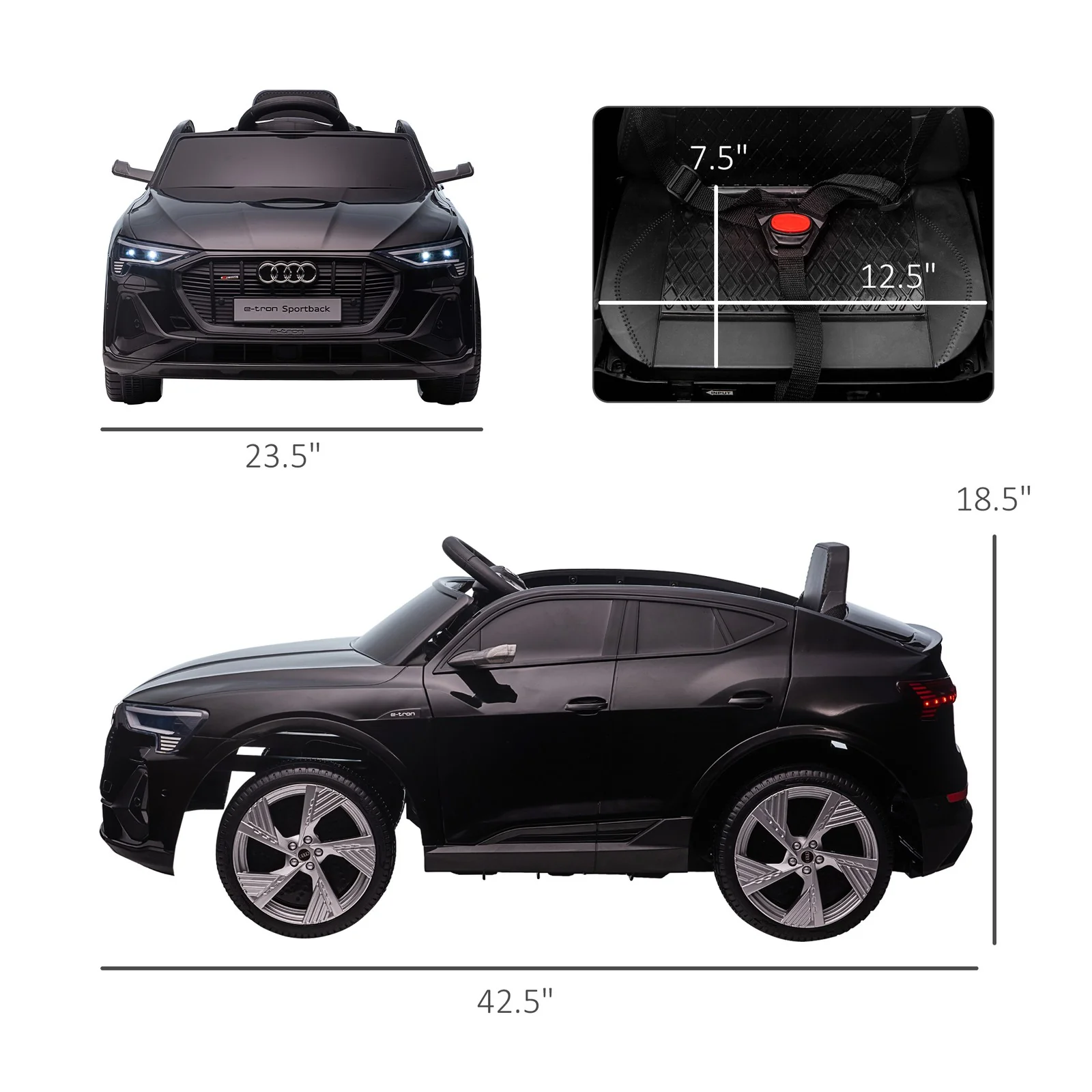12V Electric Ride-On Car for Kids with Remote Control, Safety Belt, and LED Lights in Black - Image 3