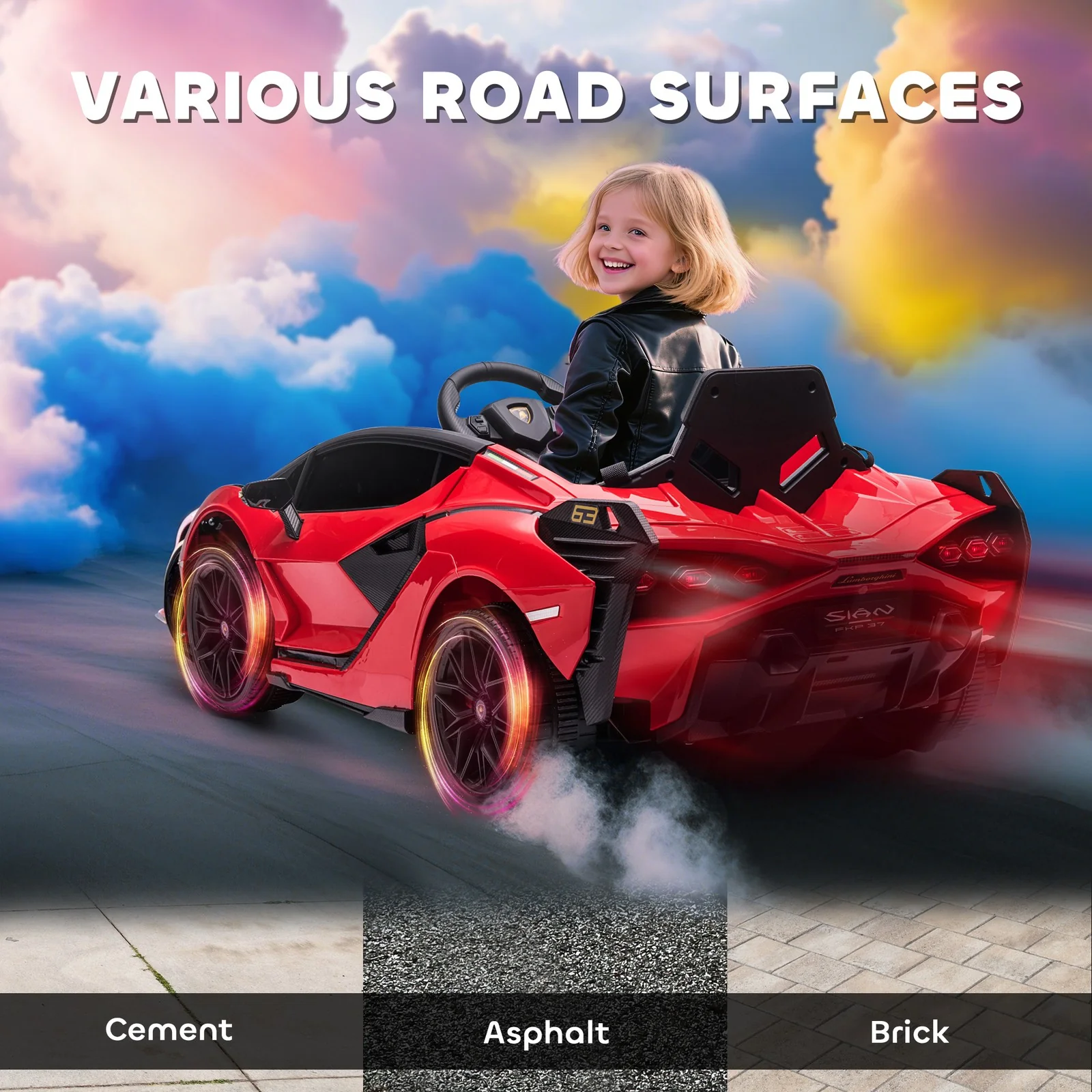 Red 12V Kids' Electric Car with Remote, Horn, Music, and Headlights - Image 8