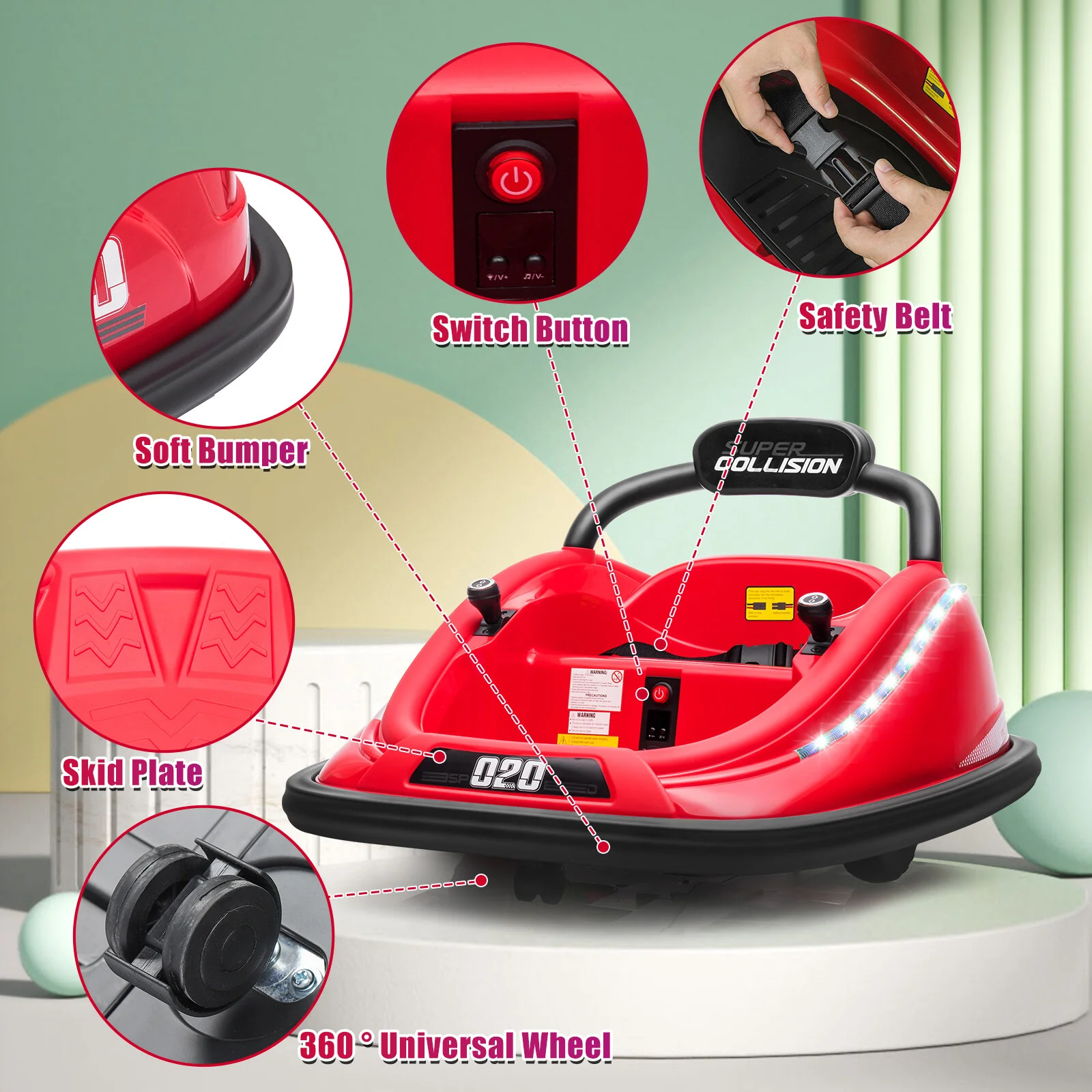 12V Electric Kids Ride-On Car with Bumper and 360° Spin Vehicle, Parent Remote Control - Image 10