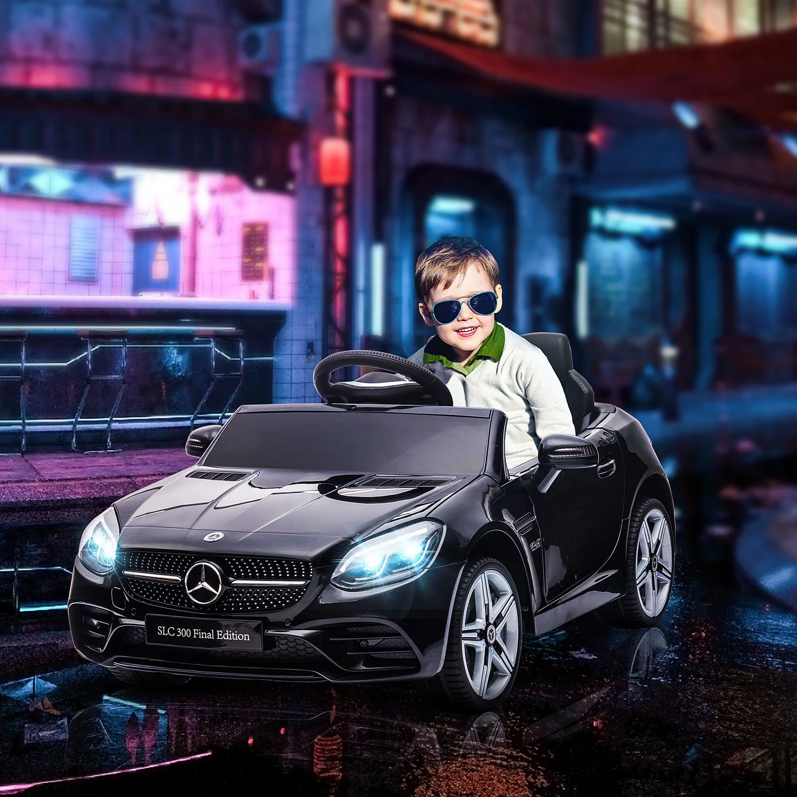 12V Electric Ride-On Car for Kids with Parental Remote Control, Dual Motors, Music, and Lights in Black - Image 2